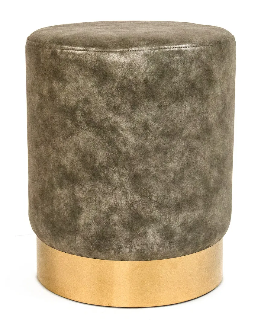 Distressed Leather Stool with Gold Base - Grey
