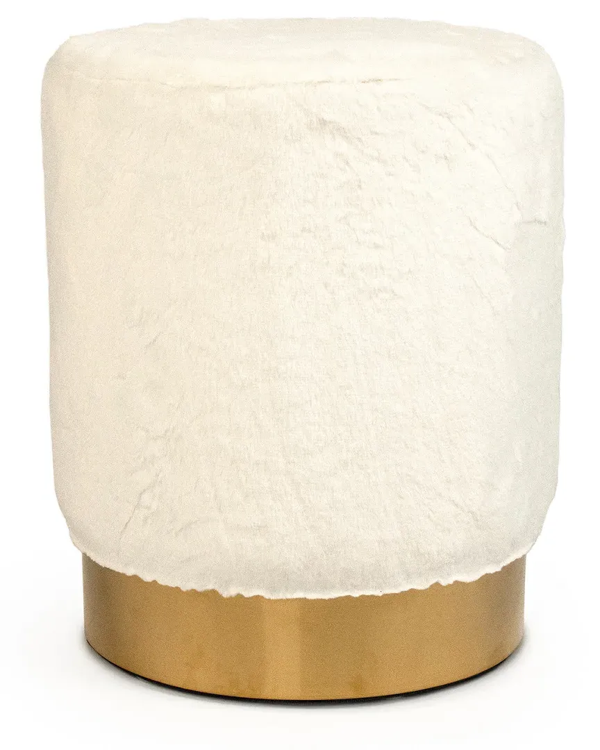 Faux Fur Stool with Gold Base - White
