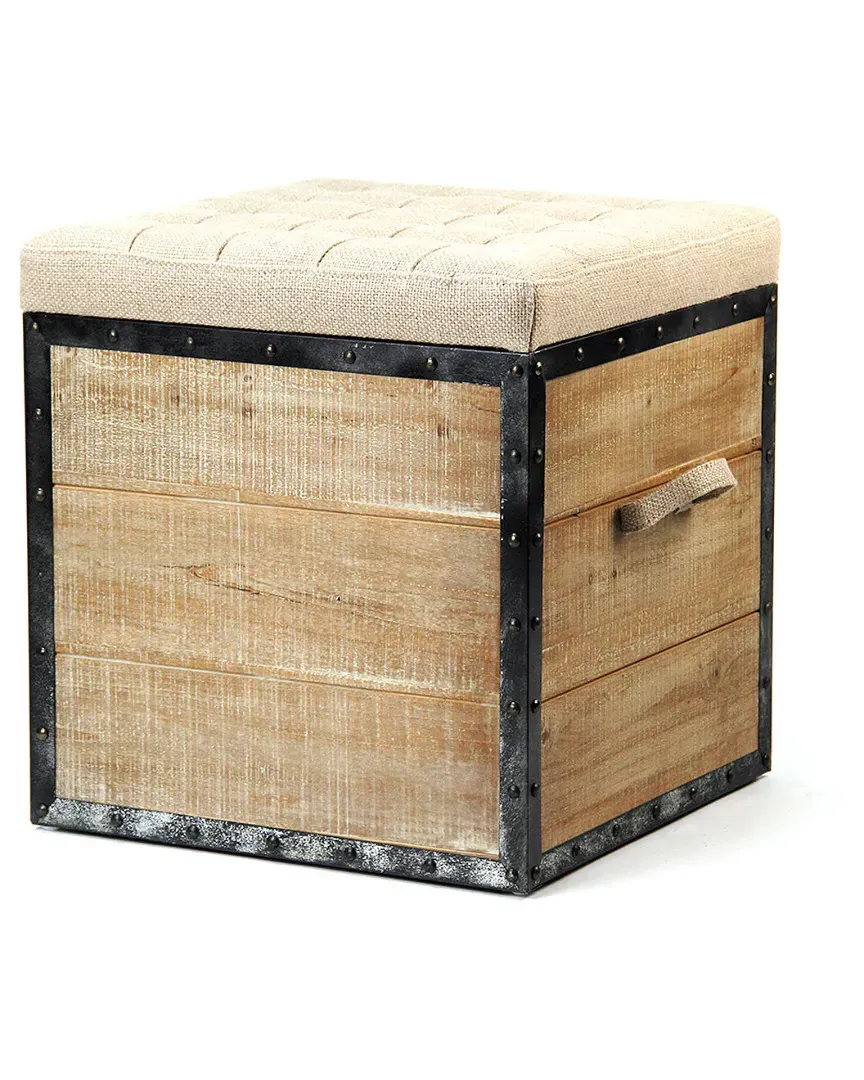 Faye Cube Stool with Storage - Burlap, Oak image