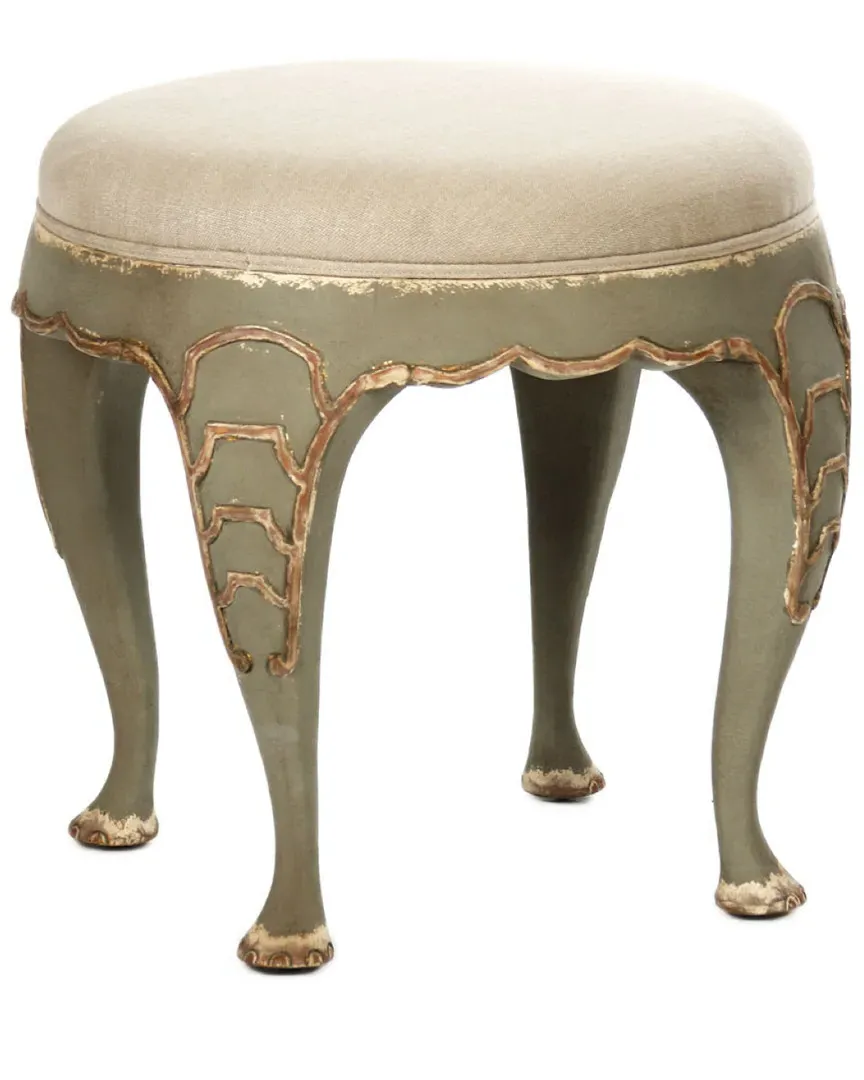 Leo Stool - Distressed Olive Green, Beige Linen image