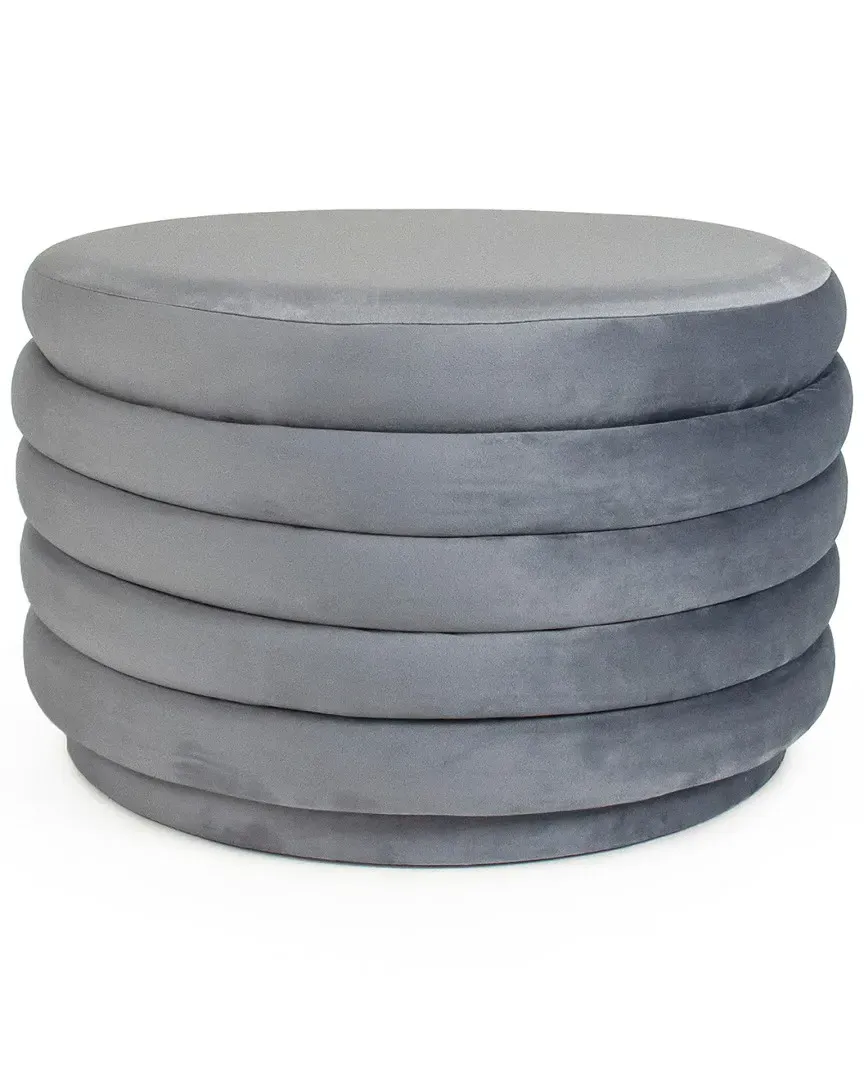 Round Ottoman with Ribbed Sides - Blue, Velvet image