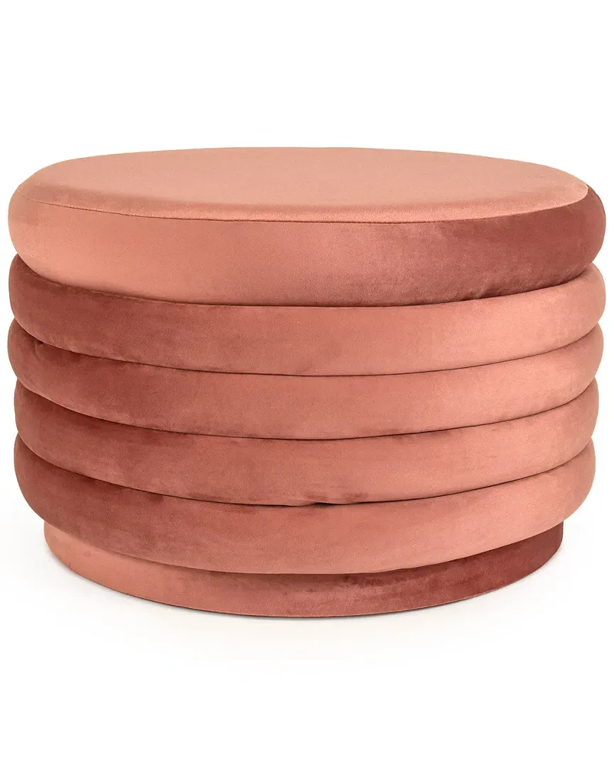 Round Ottoman with Ribbed Sides - Pink, Velvet