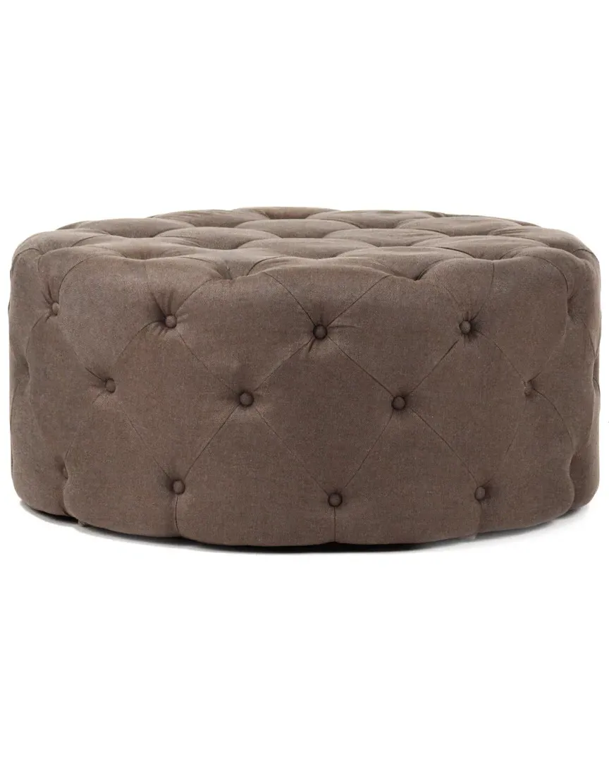 Round Tufted Ottoman - Aubergine, Linen image