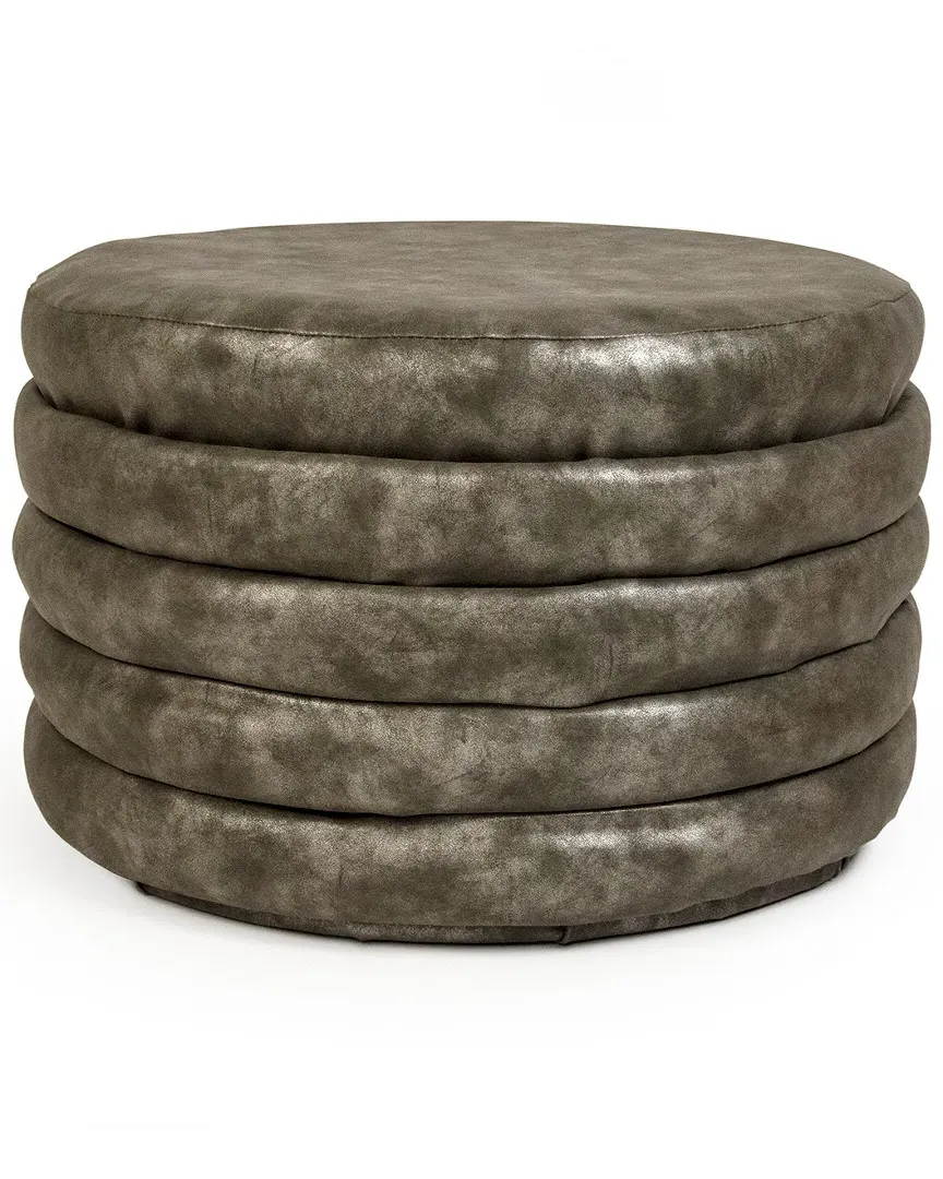 Zentique Round Ottoman - Grey, Leather image