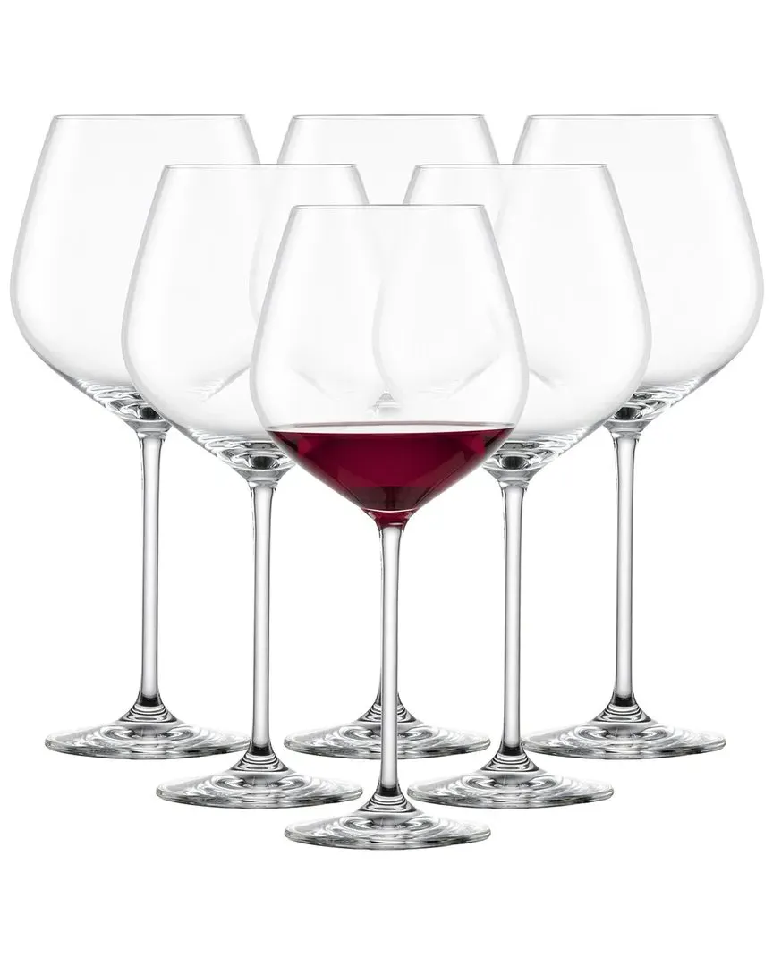 Fortissimo Set of 6 Claret Burgundy Glasses - Clear, Crystal