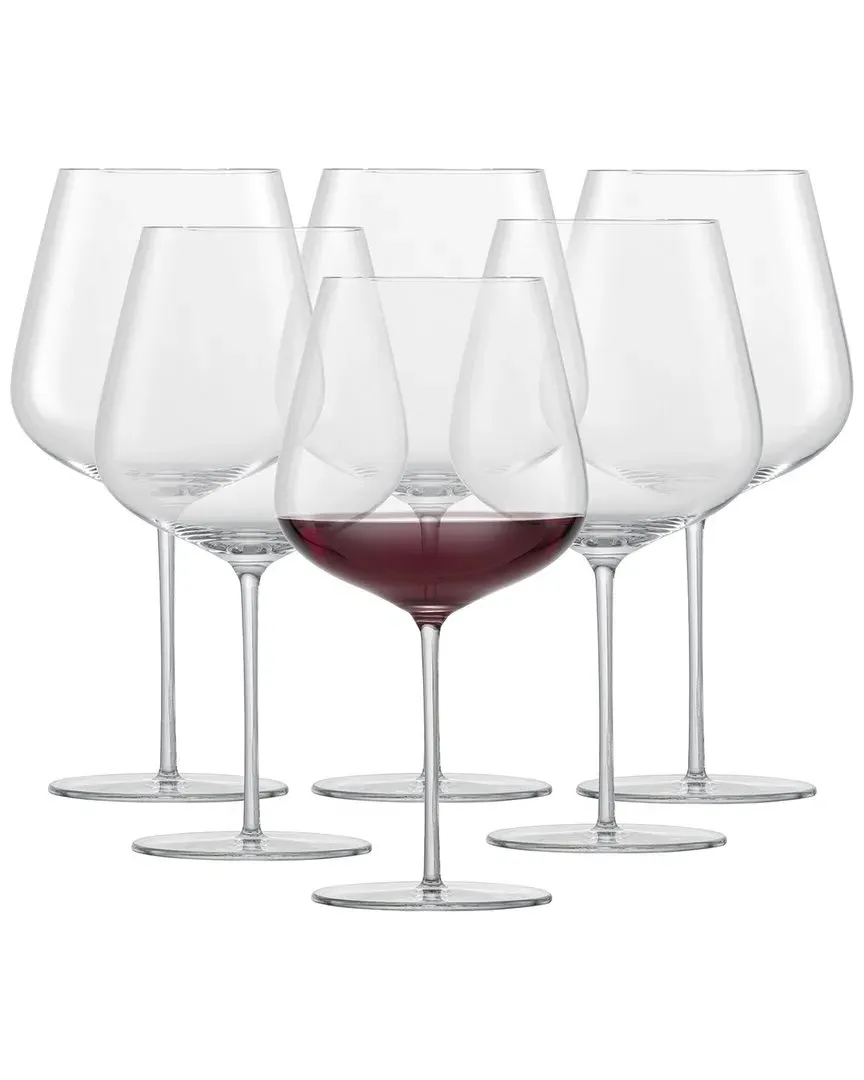 Vervino Burgundy Wine Glasses Set of 6 - Clear, Crystal Glass