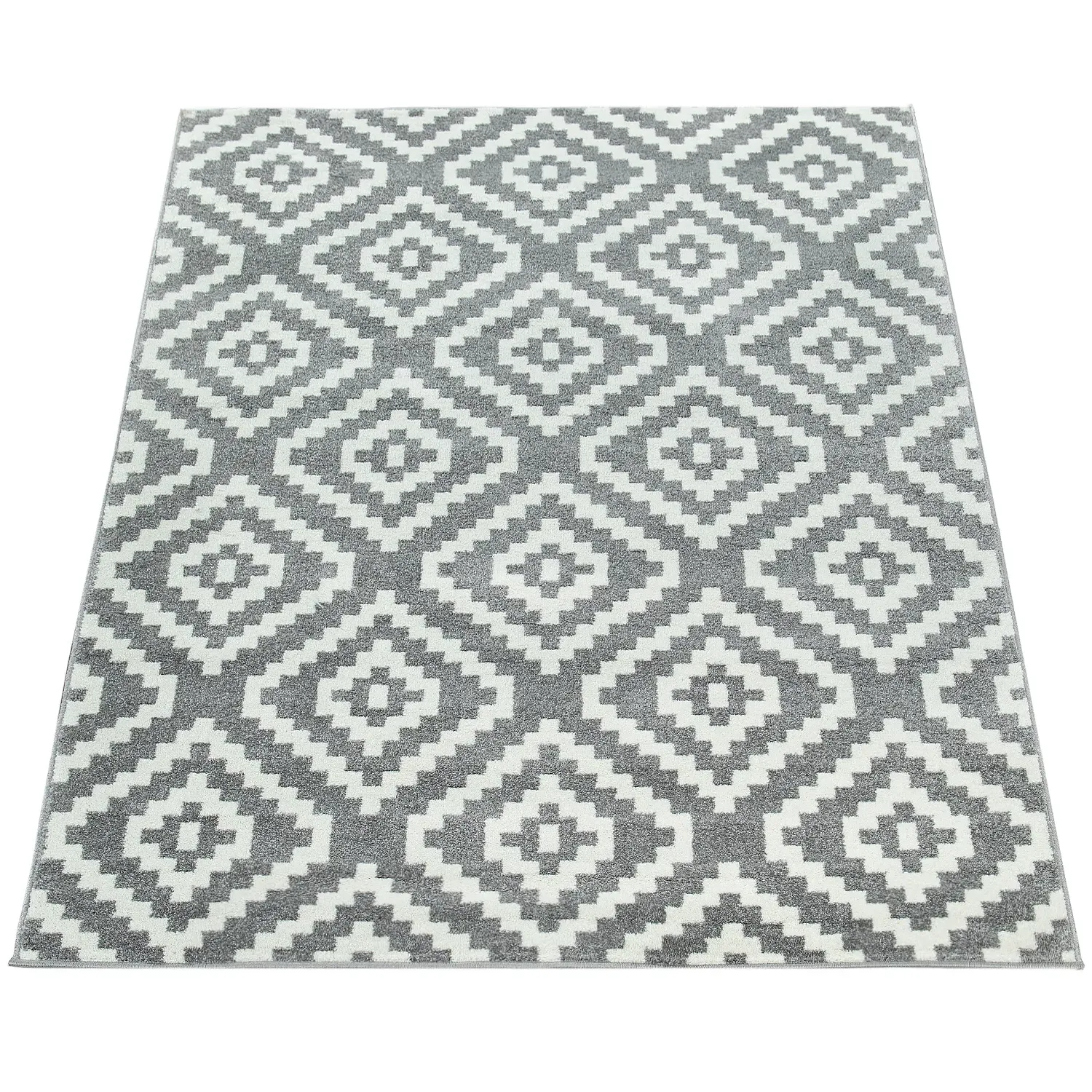 Bella Rug with Zigzag Diamond Pattern - White image