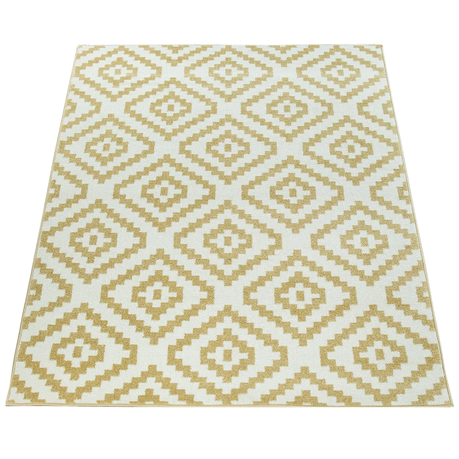 Bella Rug with Zigzag Diamond Pattern - Yellow