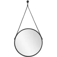 Maeva Round Wall Mirror with Strap - Black, Aluminum