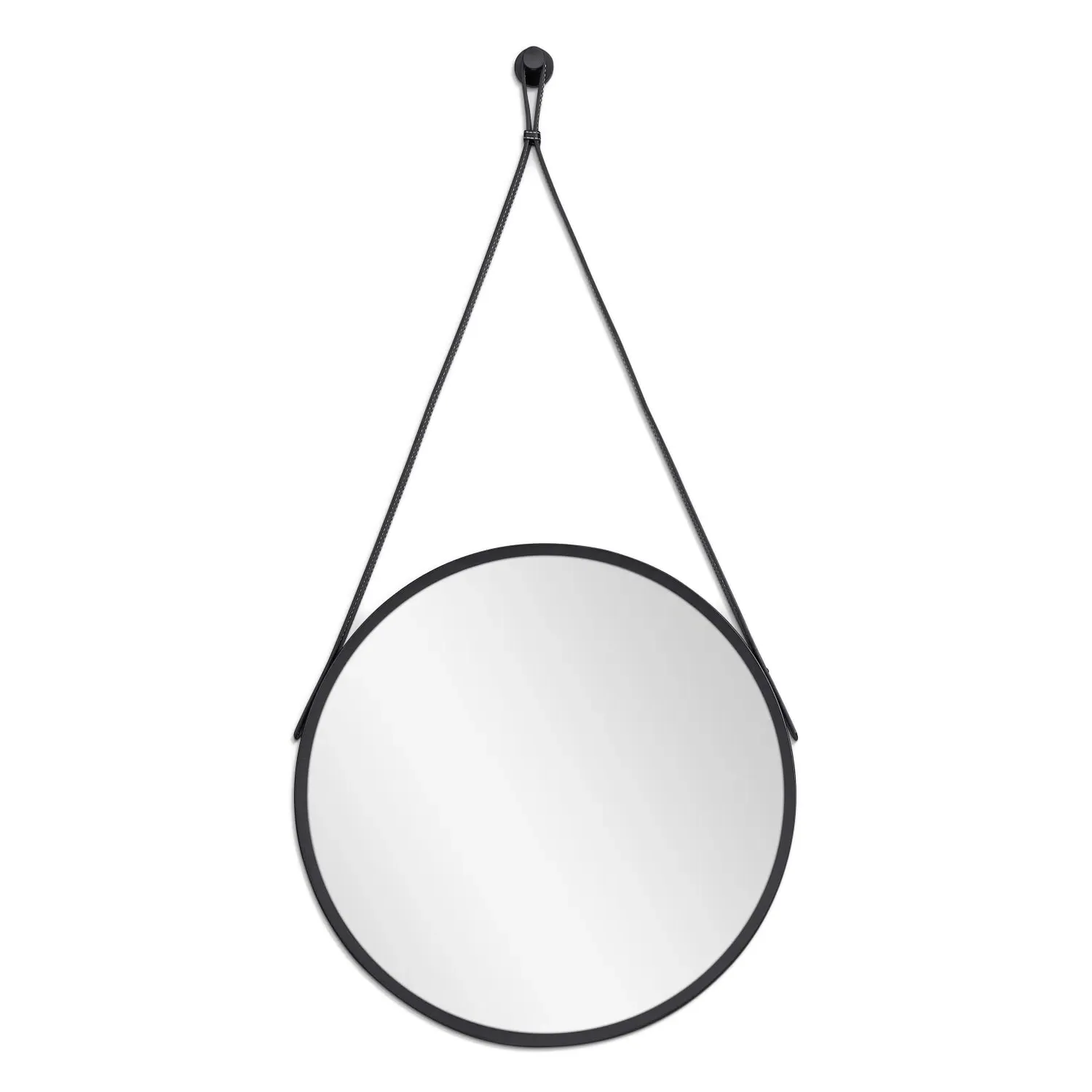 Maeva Round Wall Mirror with Strap - Black, Aluminum image