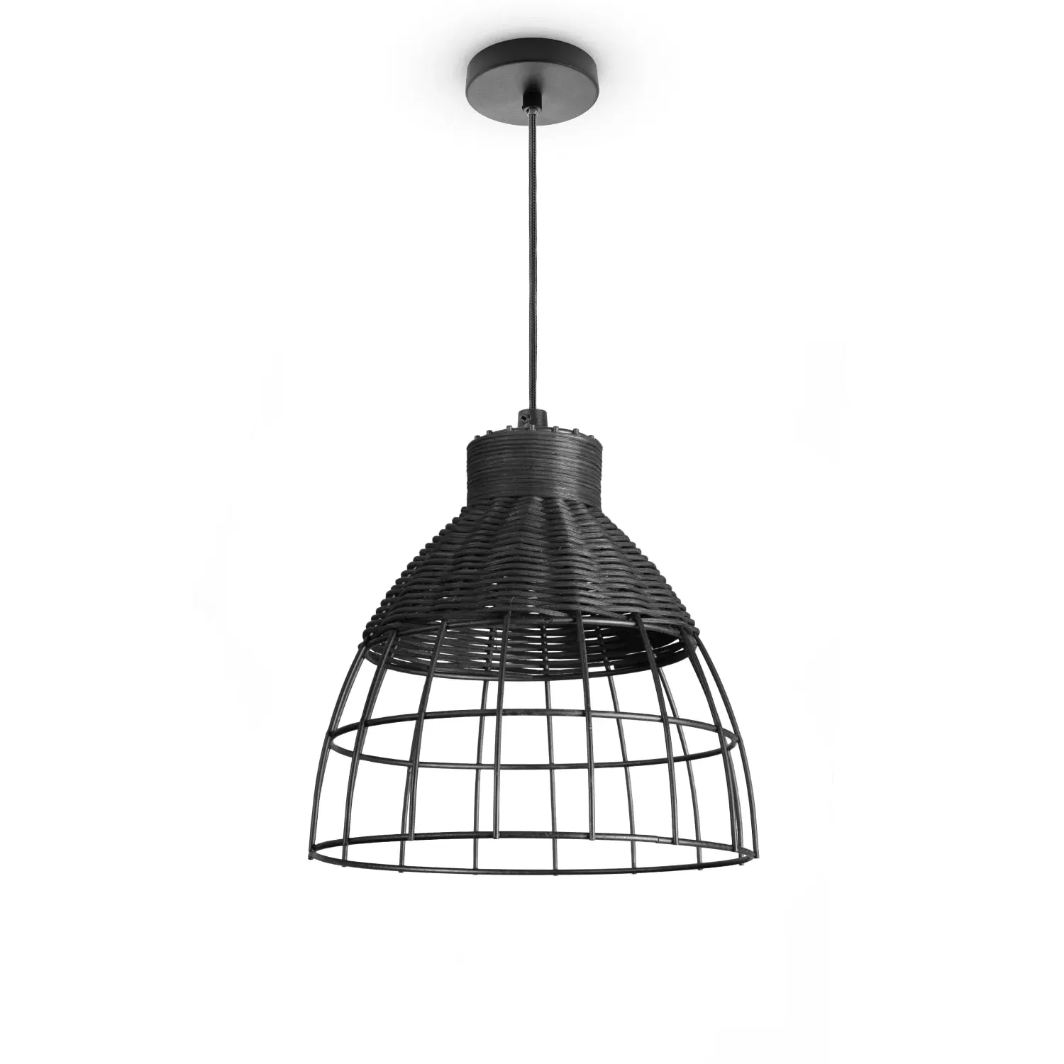 Riha Pendant Light - Black, Steel & Rattan product