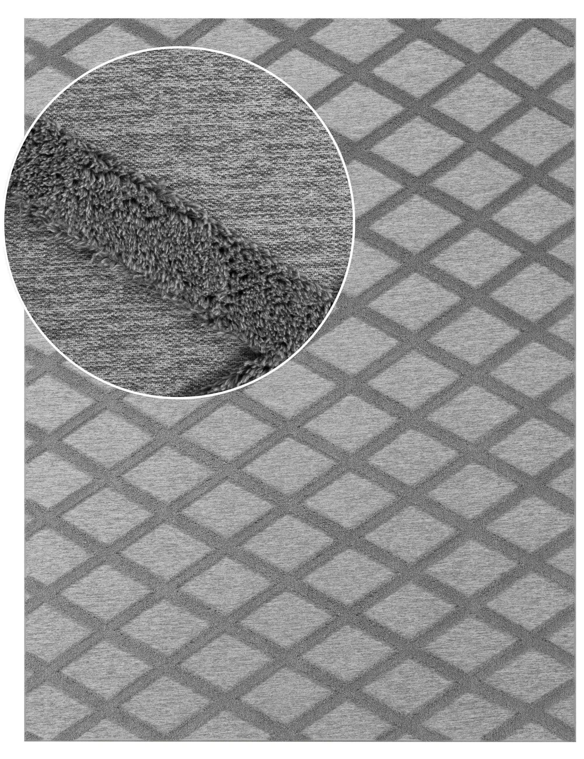 Utah Washable Short Pile Rug with Diamond Pattern - Grey product