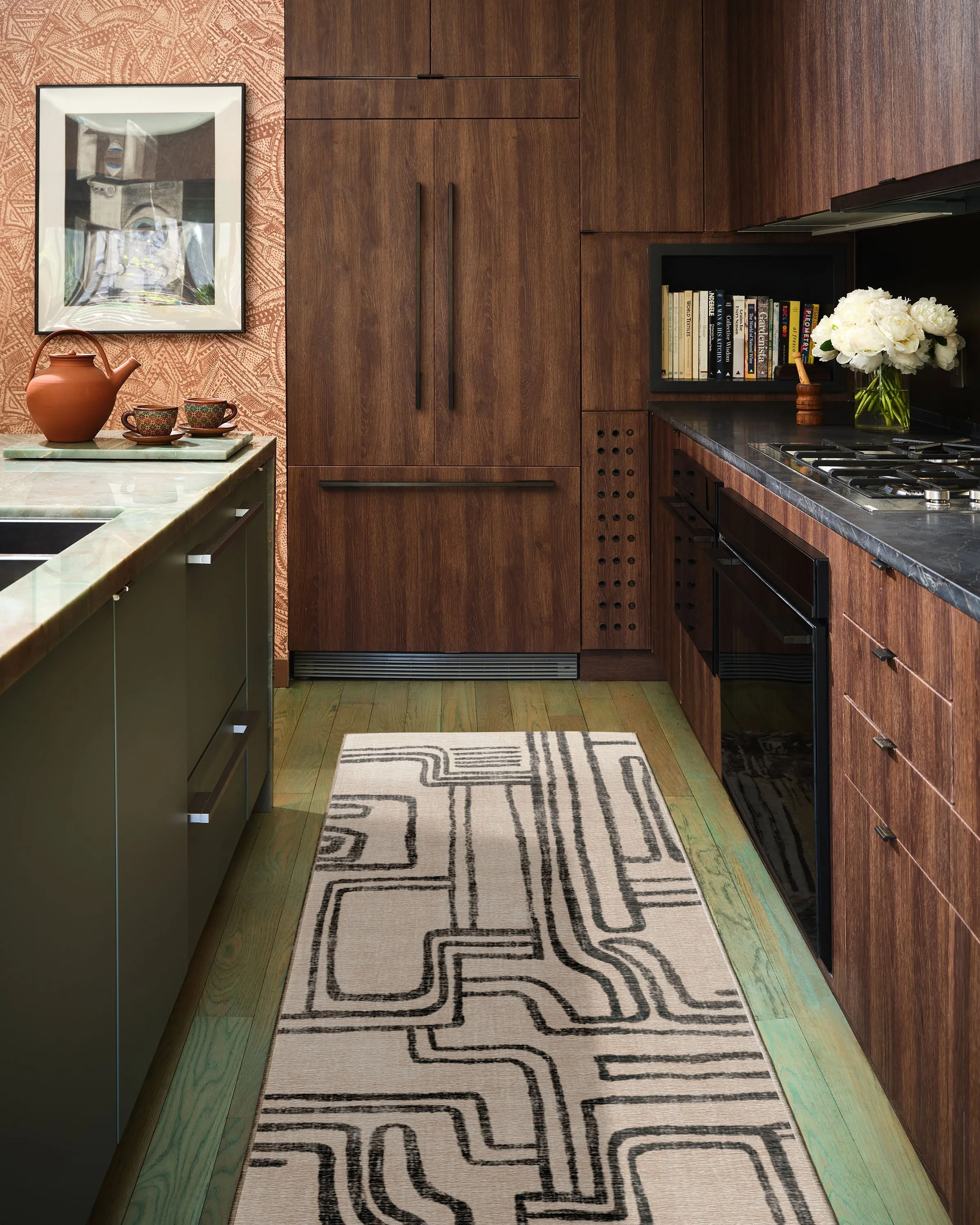 Area Rug Machine Washable - Black, Ivory