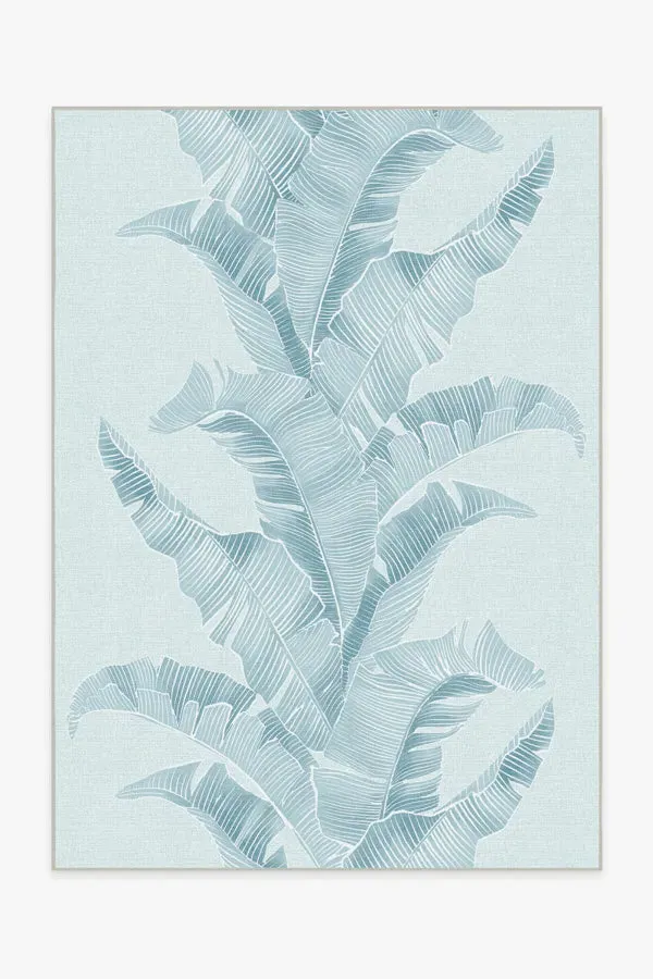 Area Rug Machine Washable - Blue, Banana Leaf