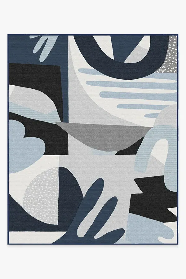 Area Rug Machine Washable - Blue, Grey