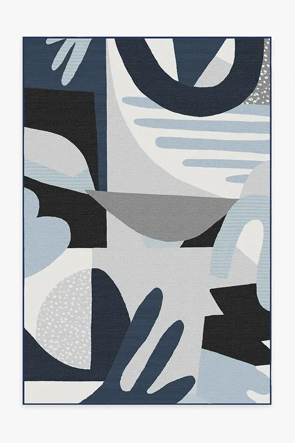 Area Rug Machine Washable - Blue, Grey