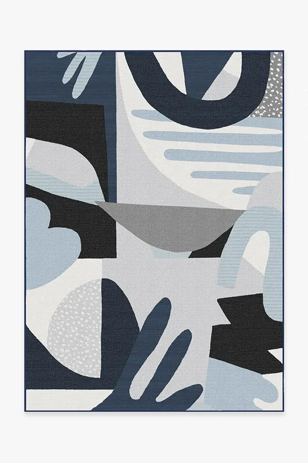 Area Rug Machine Washable - Blue, Grey