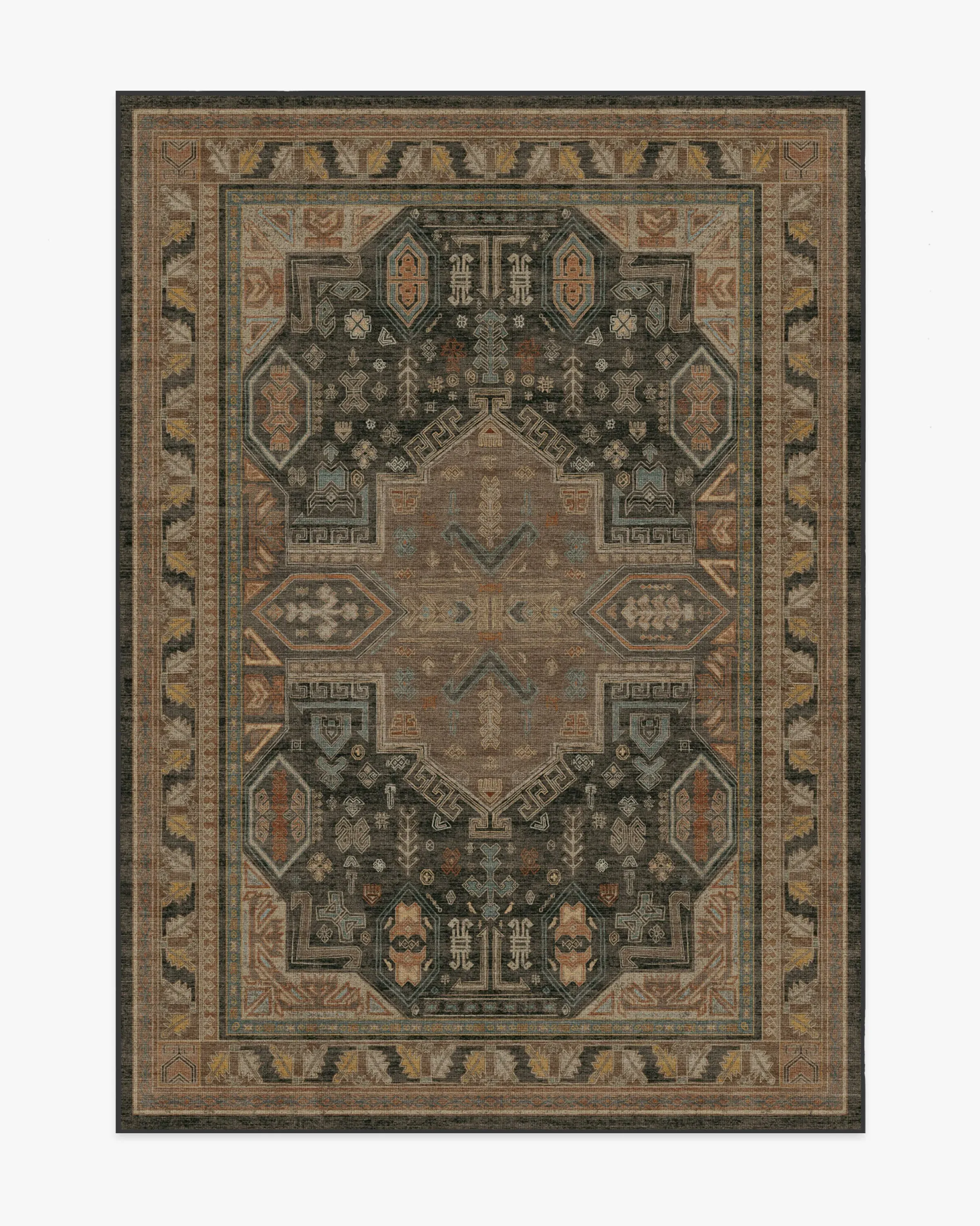 Area Rug Machine Washable - Brown, Flatwoven