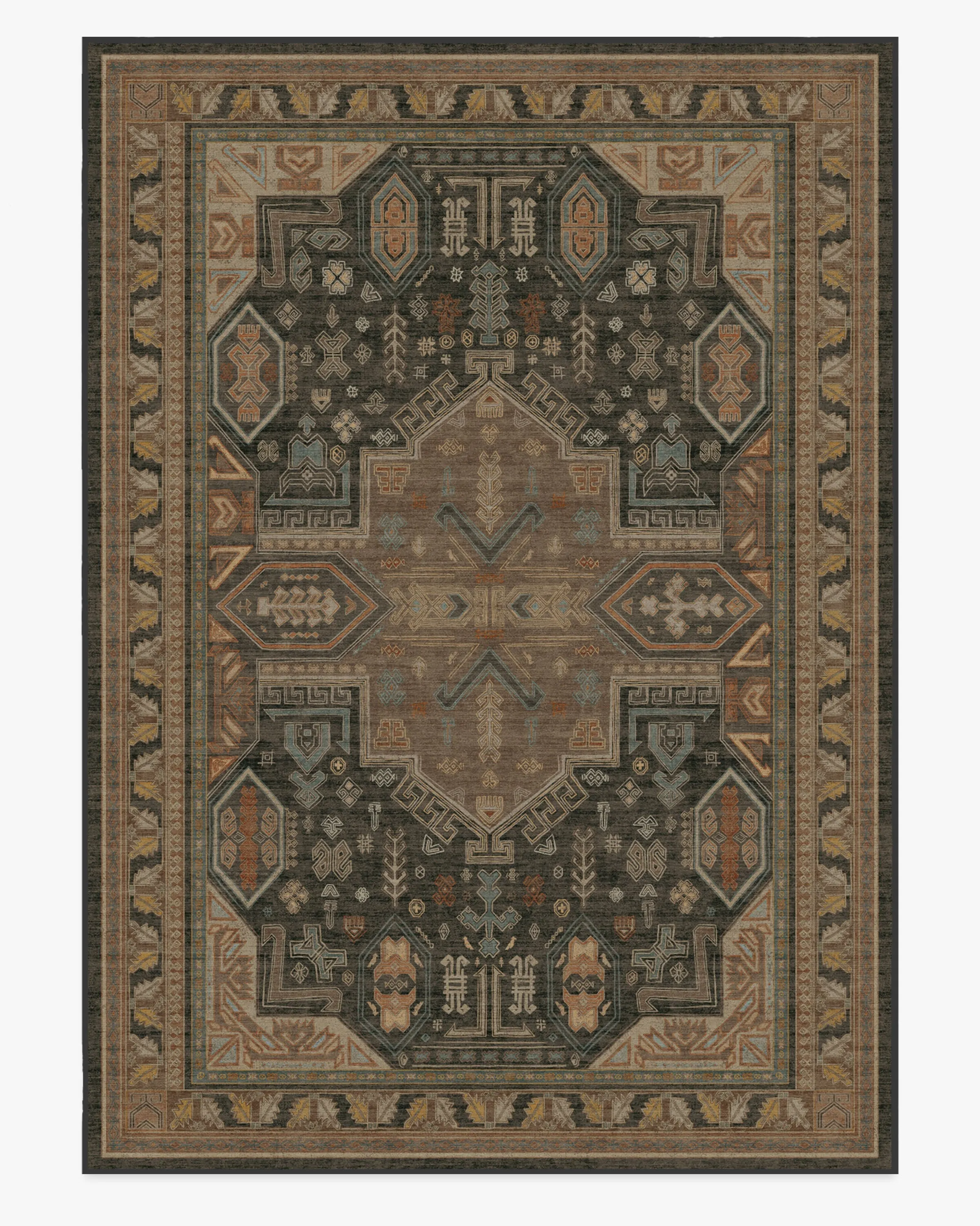 Area Rug Machine Washable - Brown, Flatwoven