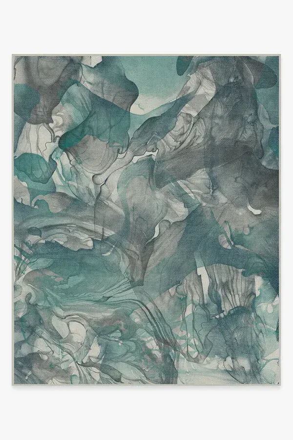 Area Rug Machine Washable - Teal Grey