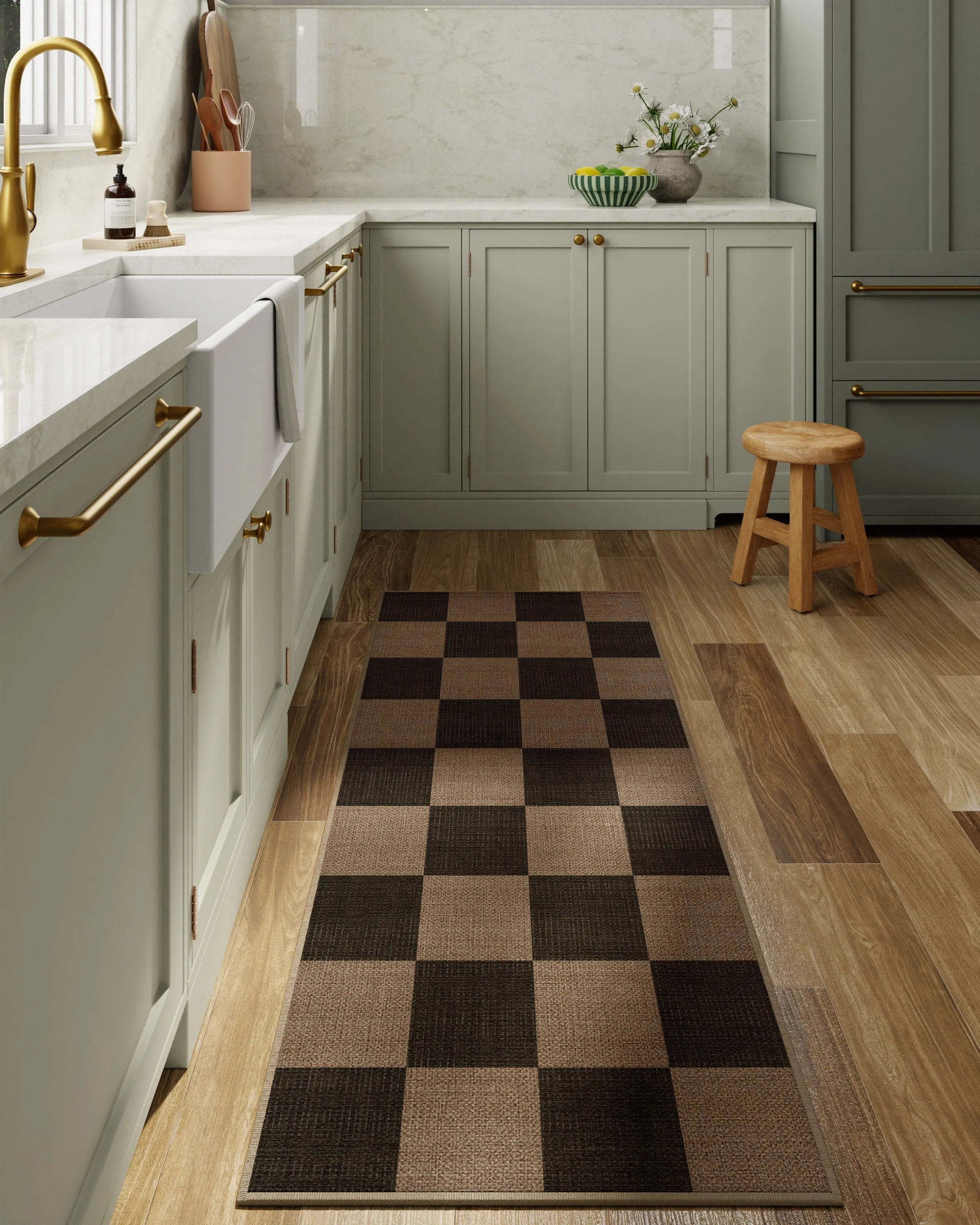 Checkerboard Area Rug Machine Washable - Black