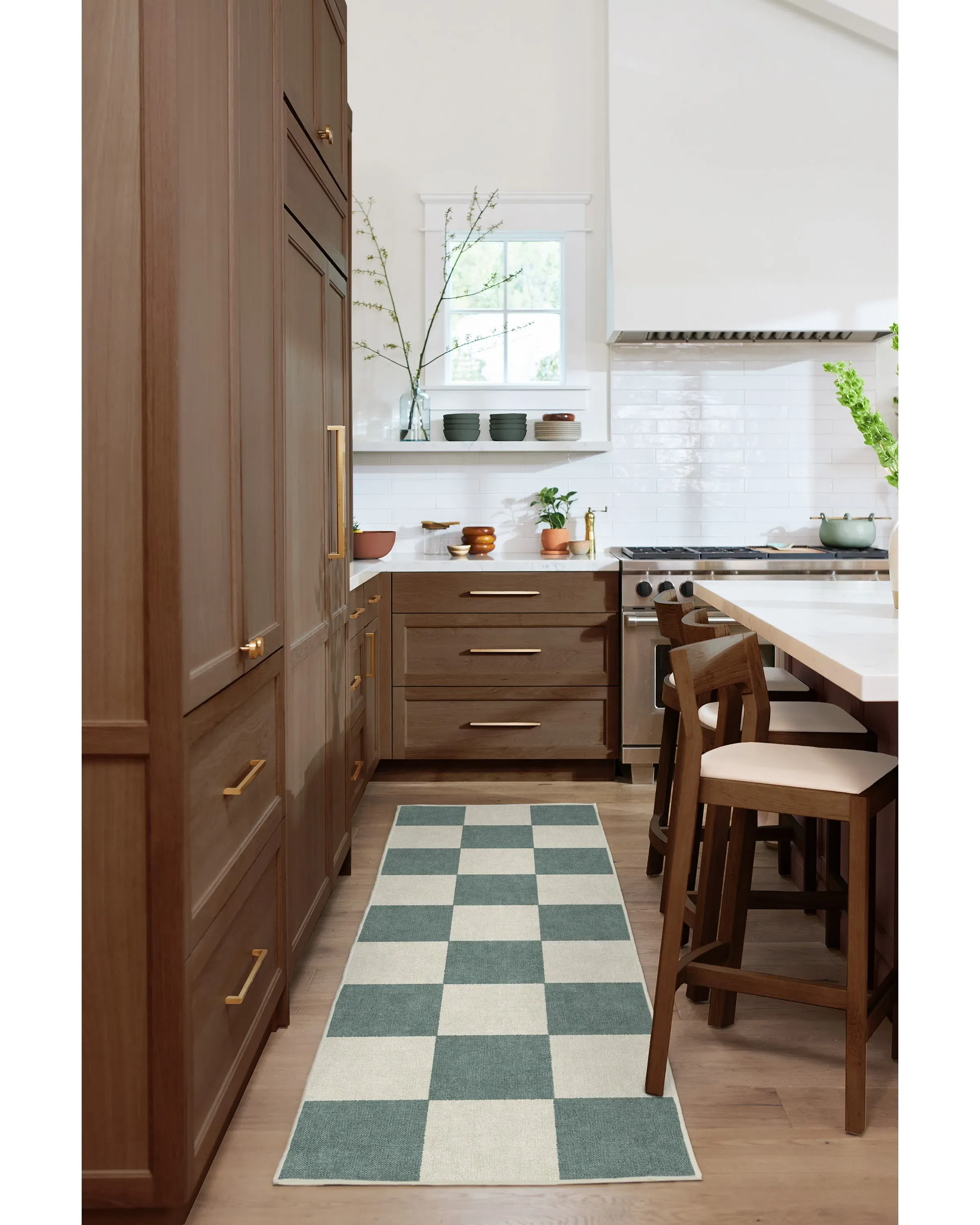 Checkered Area Rug Machine Washable - Green