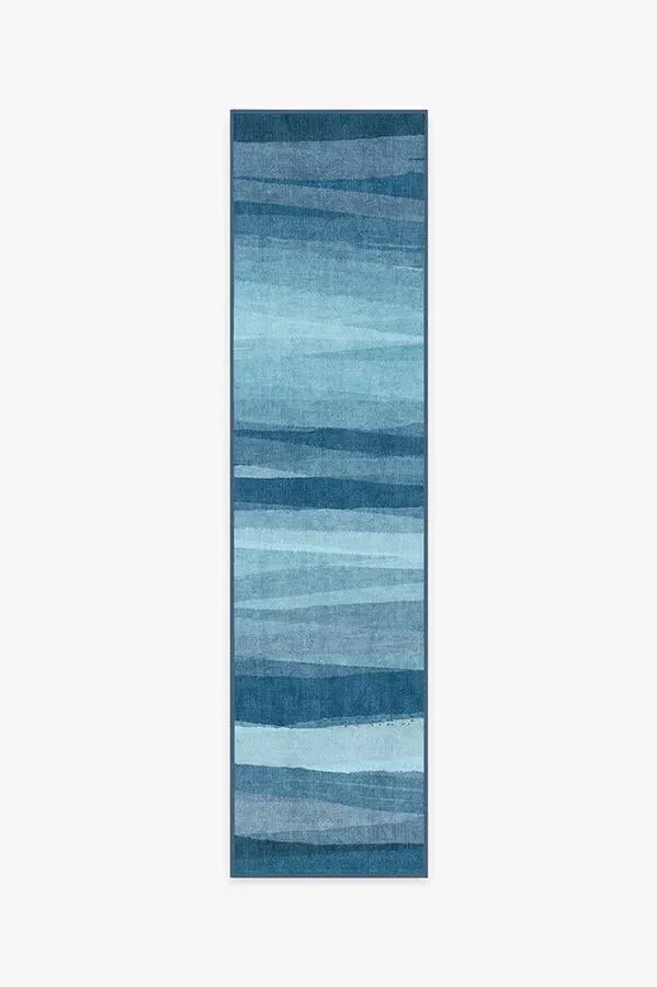 Extra Long Runner Rug Machine Washable - Blue, Flatwoven