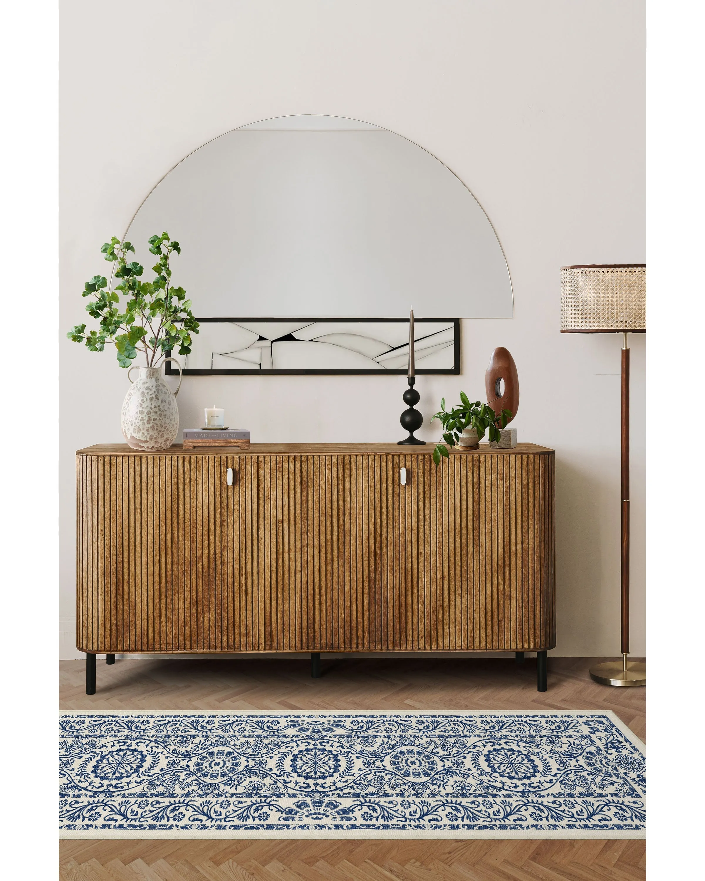 Flatwoven Area Rug Machine Washable - Blue, Chenille