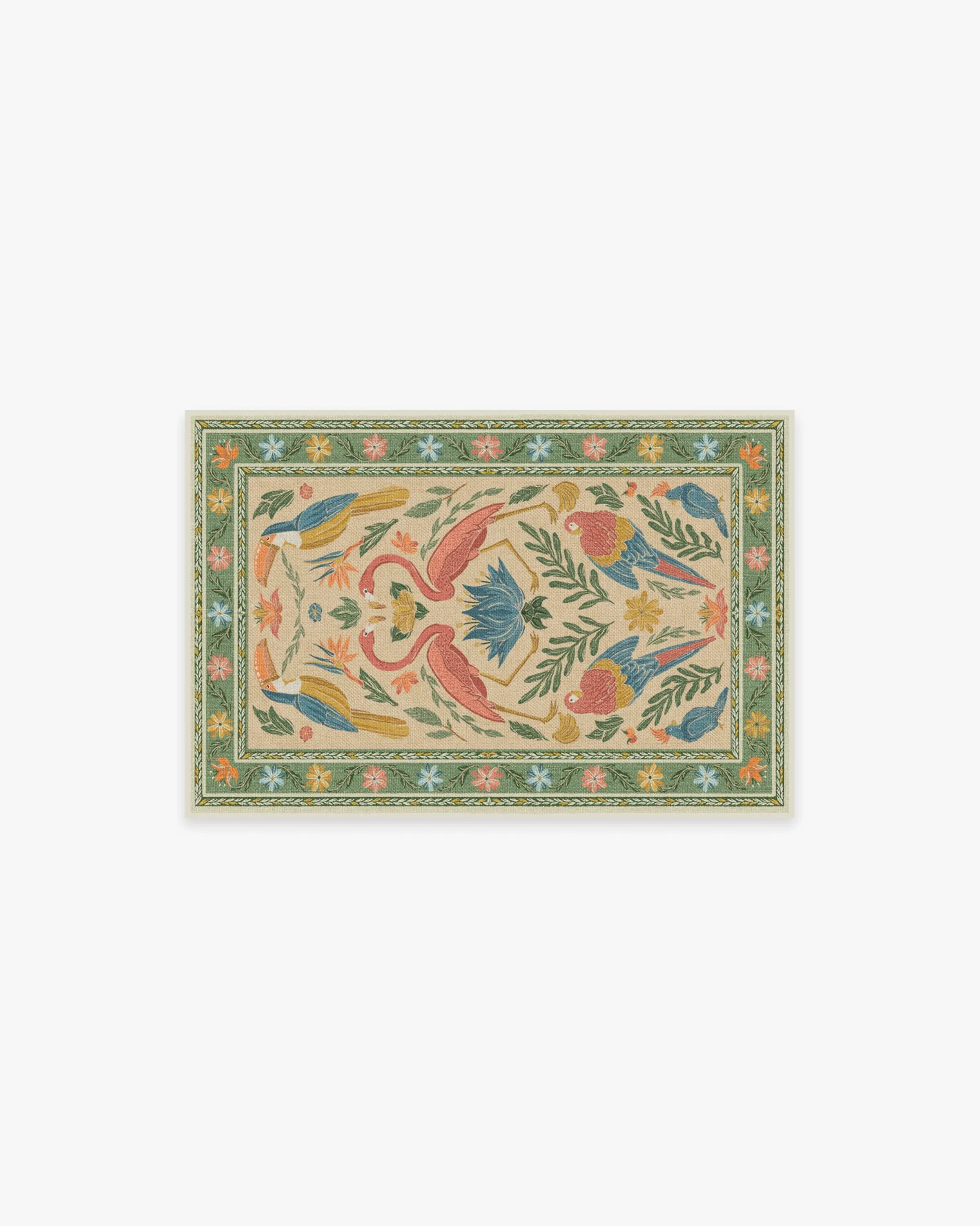 Flatwoven Area Rug with Birds - Green, Chenille image