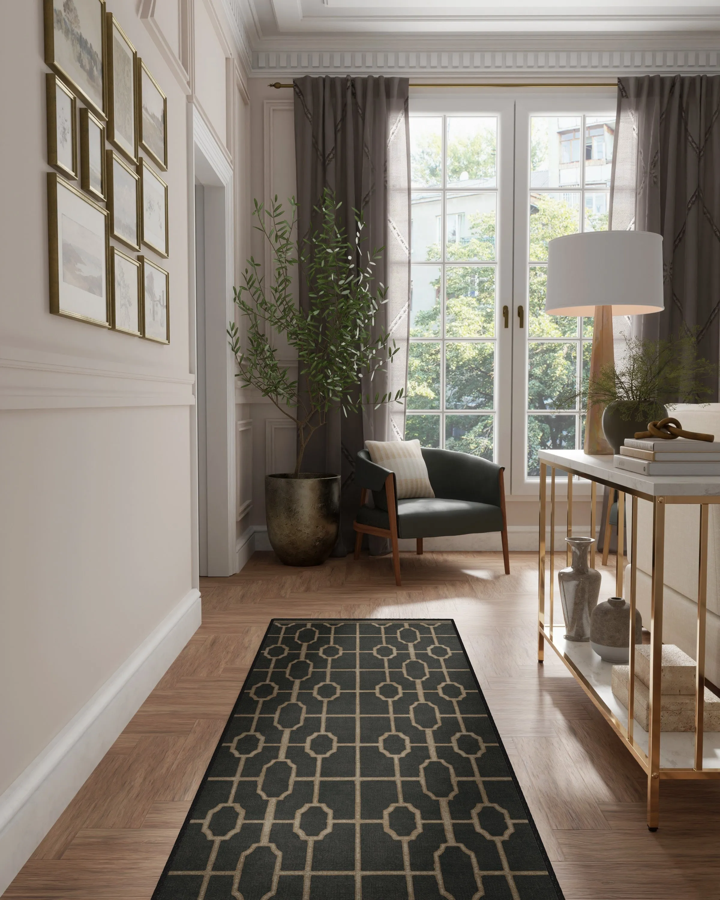 Large Area Rug Machine Washable - Black, Gold