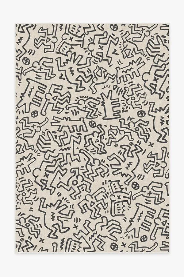 Large Area Rug Machine Washable - Black, Ivory