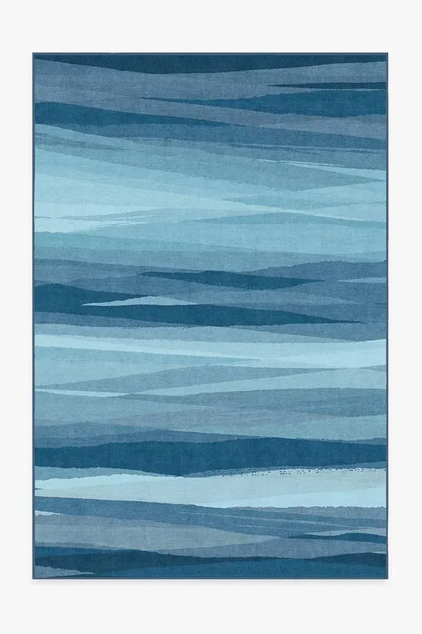 Large Area Rug Machine Washable - Blue, Flatwoven