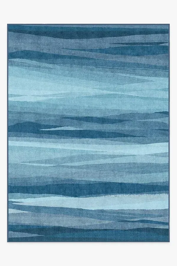 Large Area Rug Machine Washable - Blue, Flatwoven
