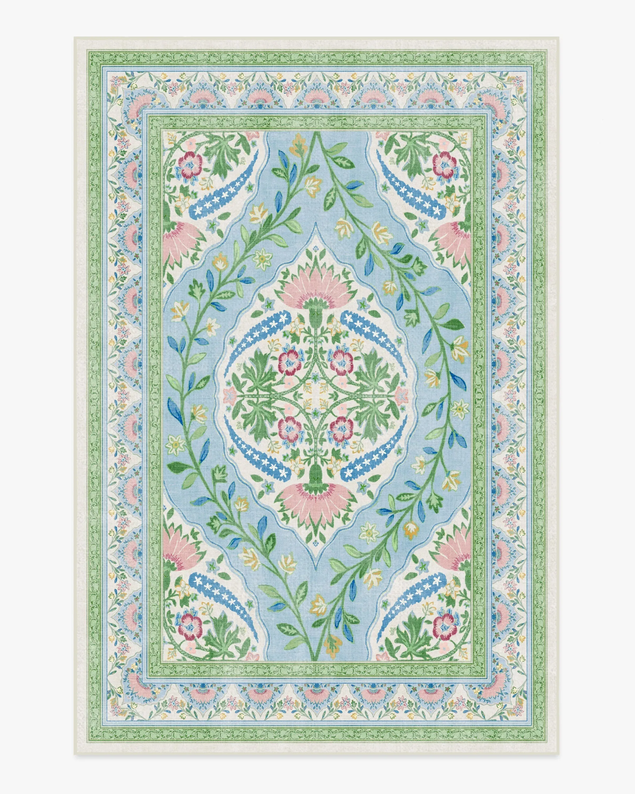 Large Area Rug Machine Washable - Blue, Floral