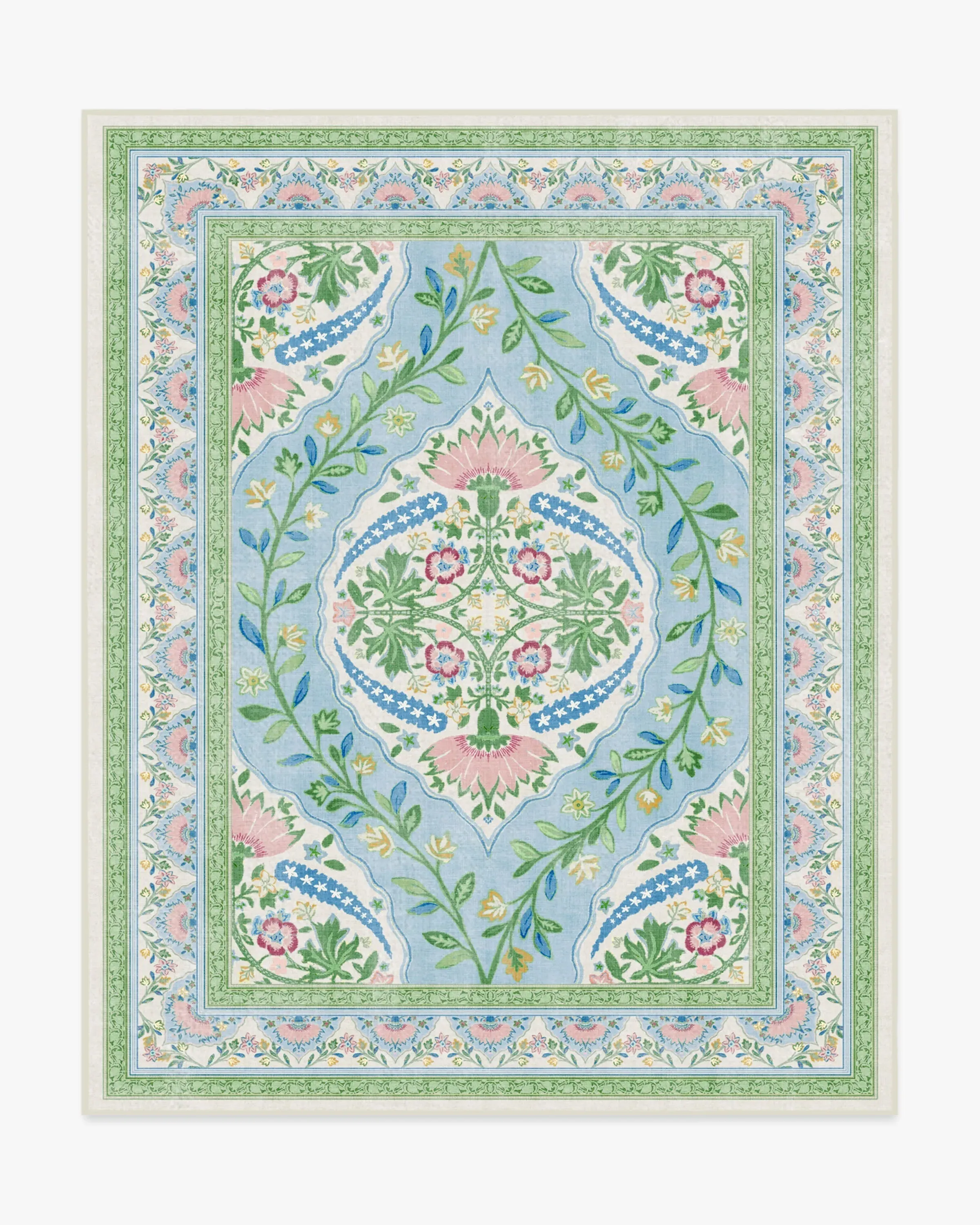 Large Area Rug Machine Washable - Blue, Floral
