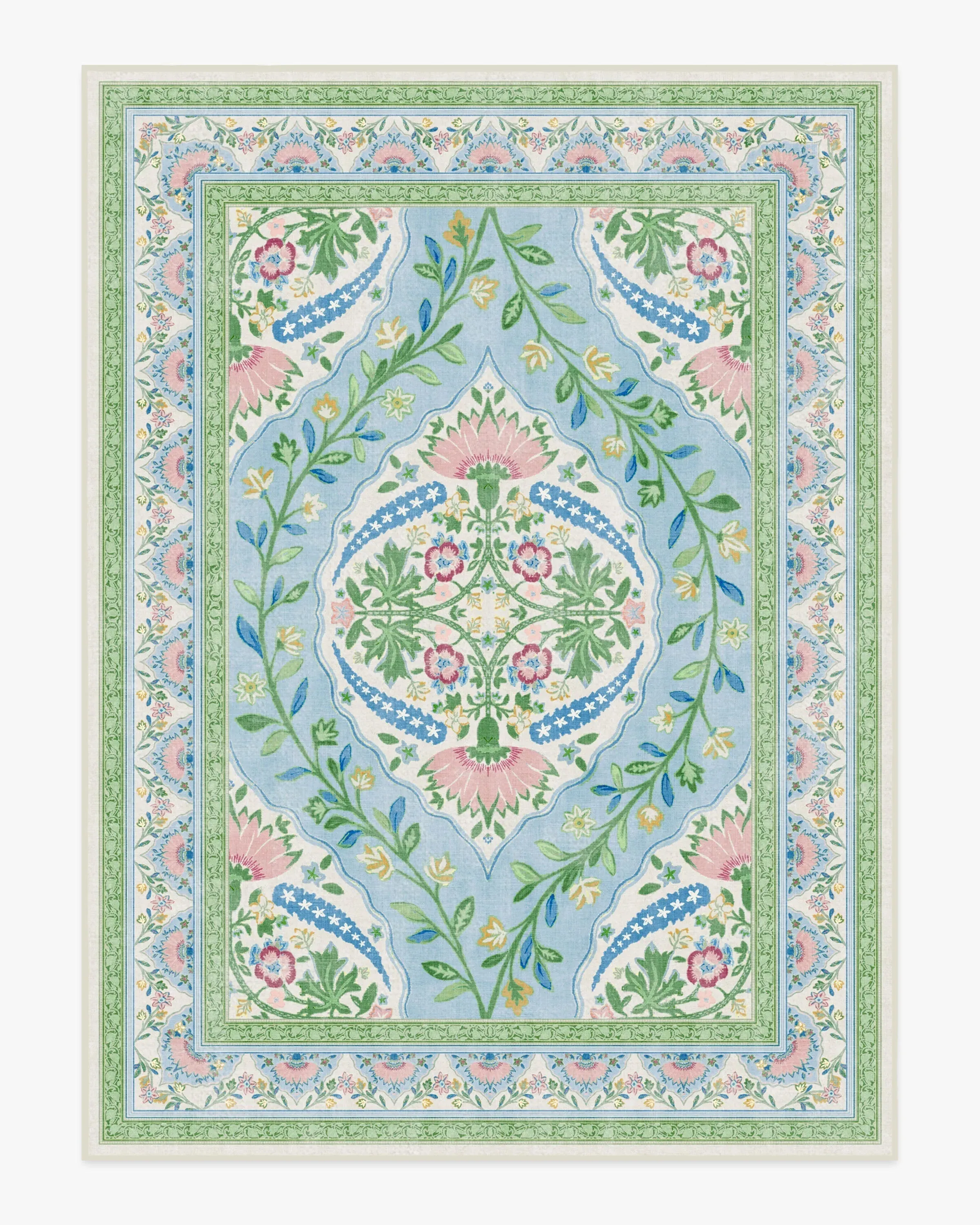 Large Area Rug Machine Washable - Blue, Floral