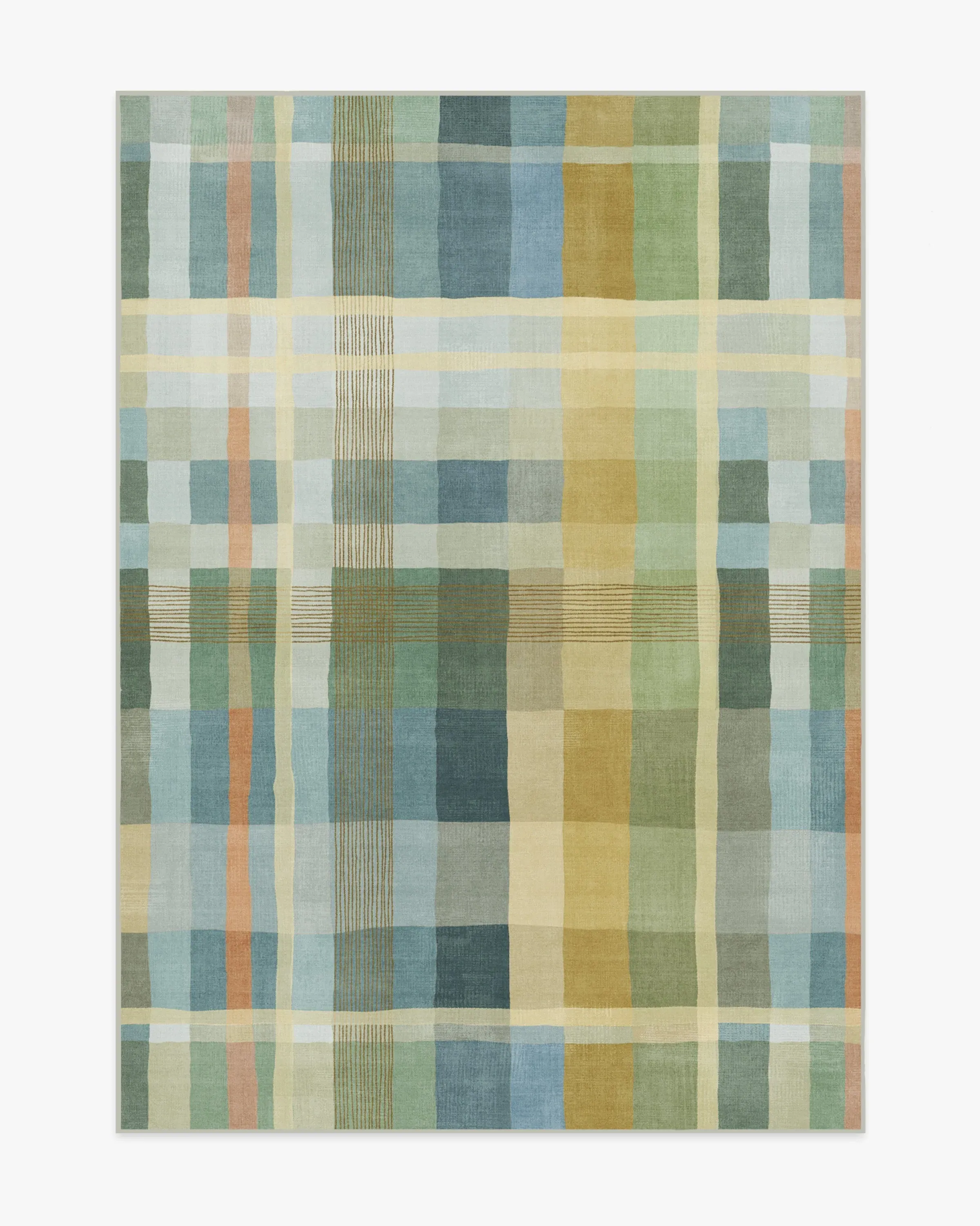 Large Area Rug Machine Washable - Blue Plaid