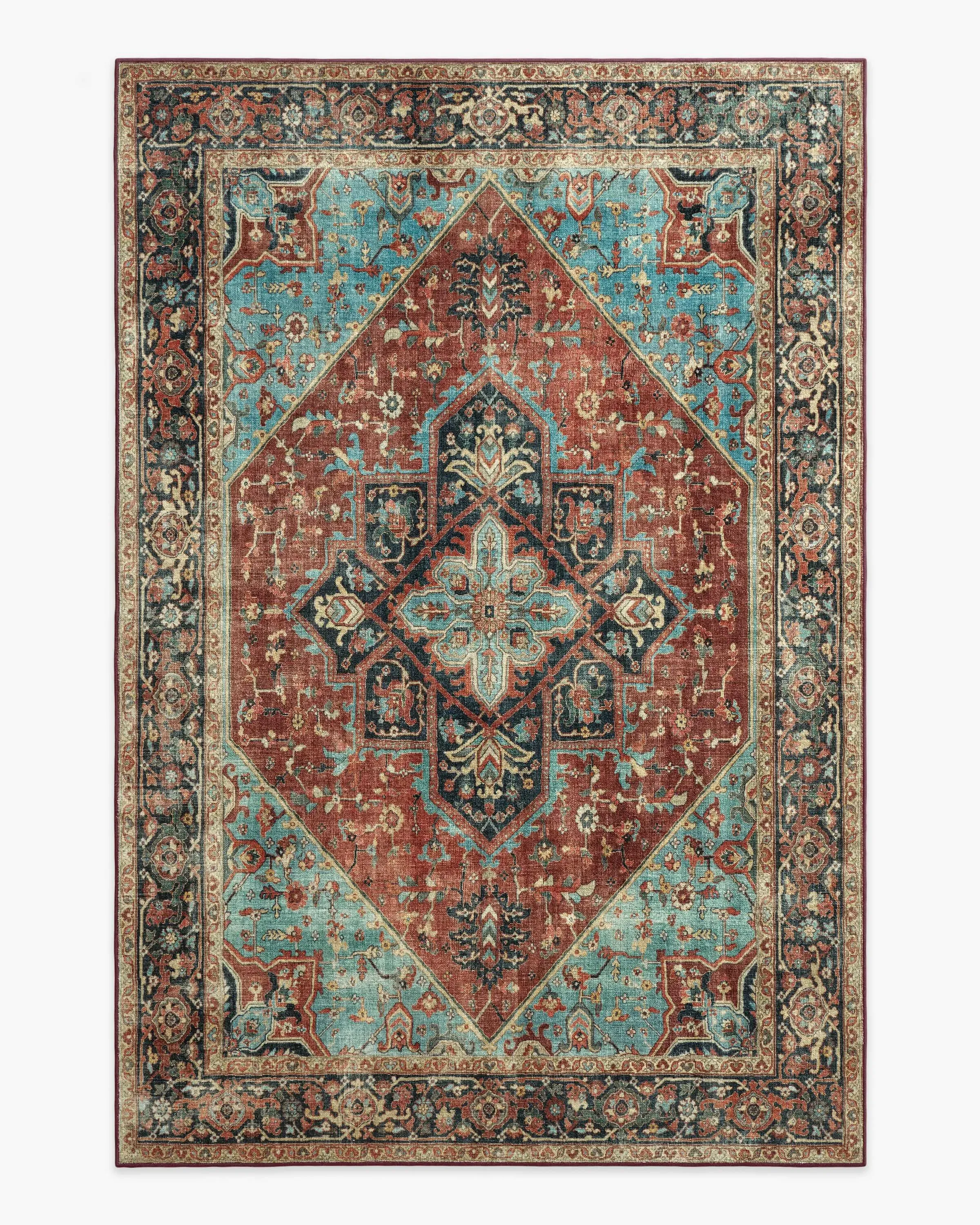 Large Area Rug Machine Washable - Crimson Blue