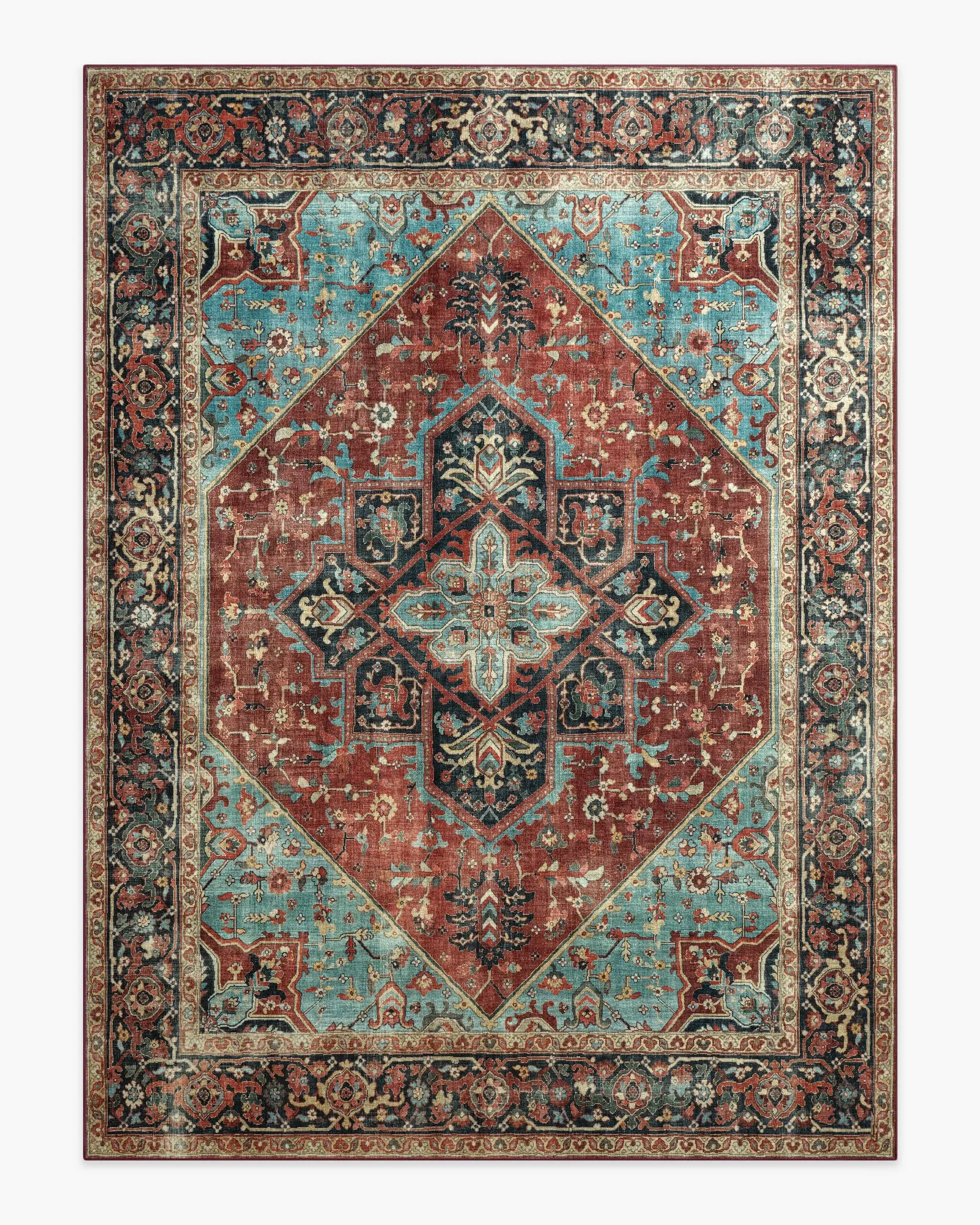 Large Area Rug Machine Washable - Crimson Blue