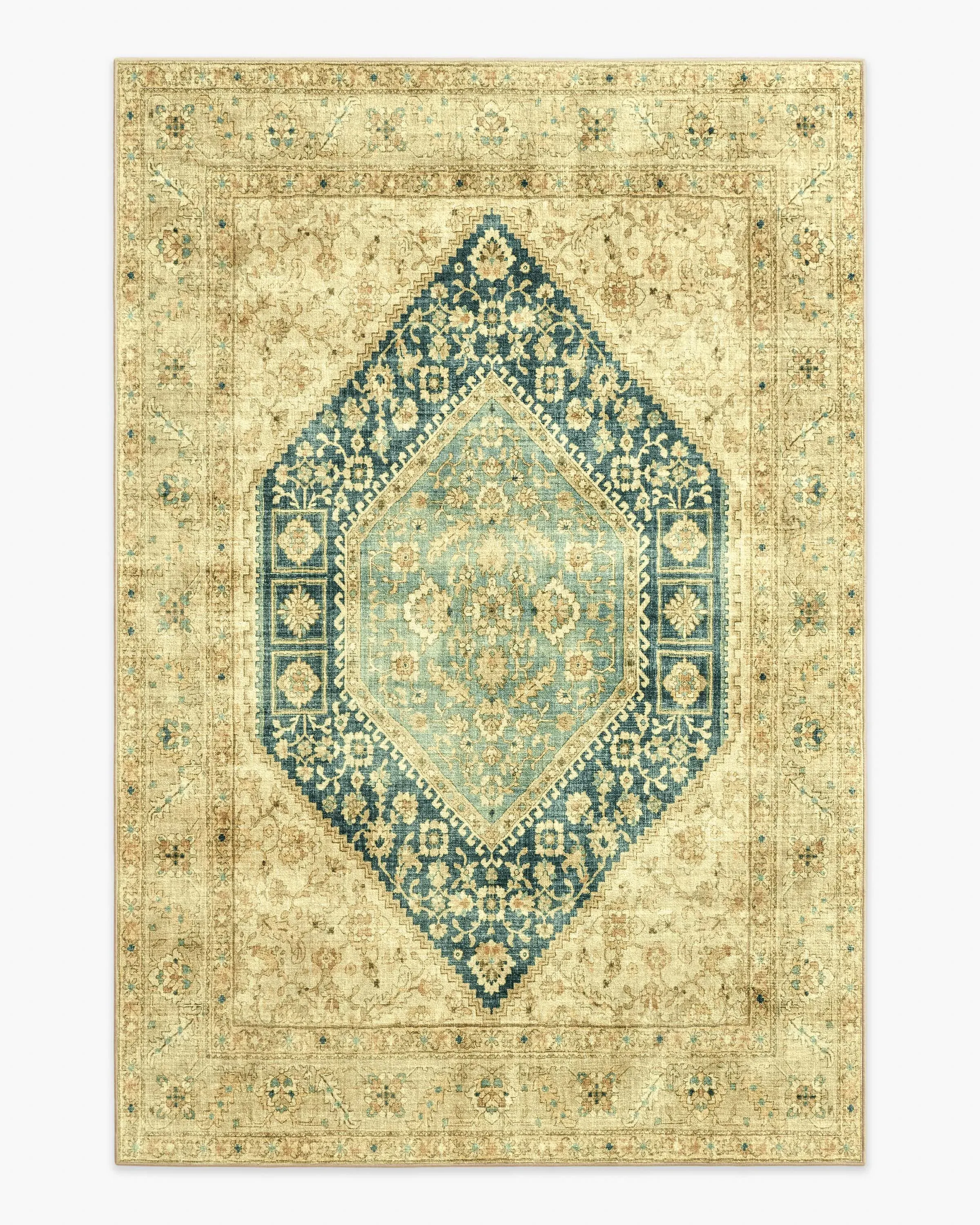 Large Area Rug Machine Washable - Gold, Teal