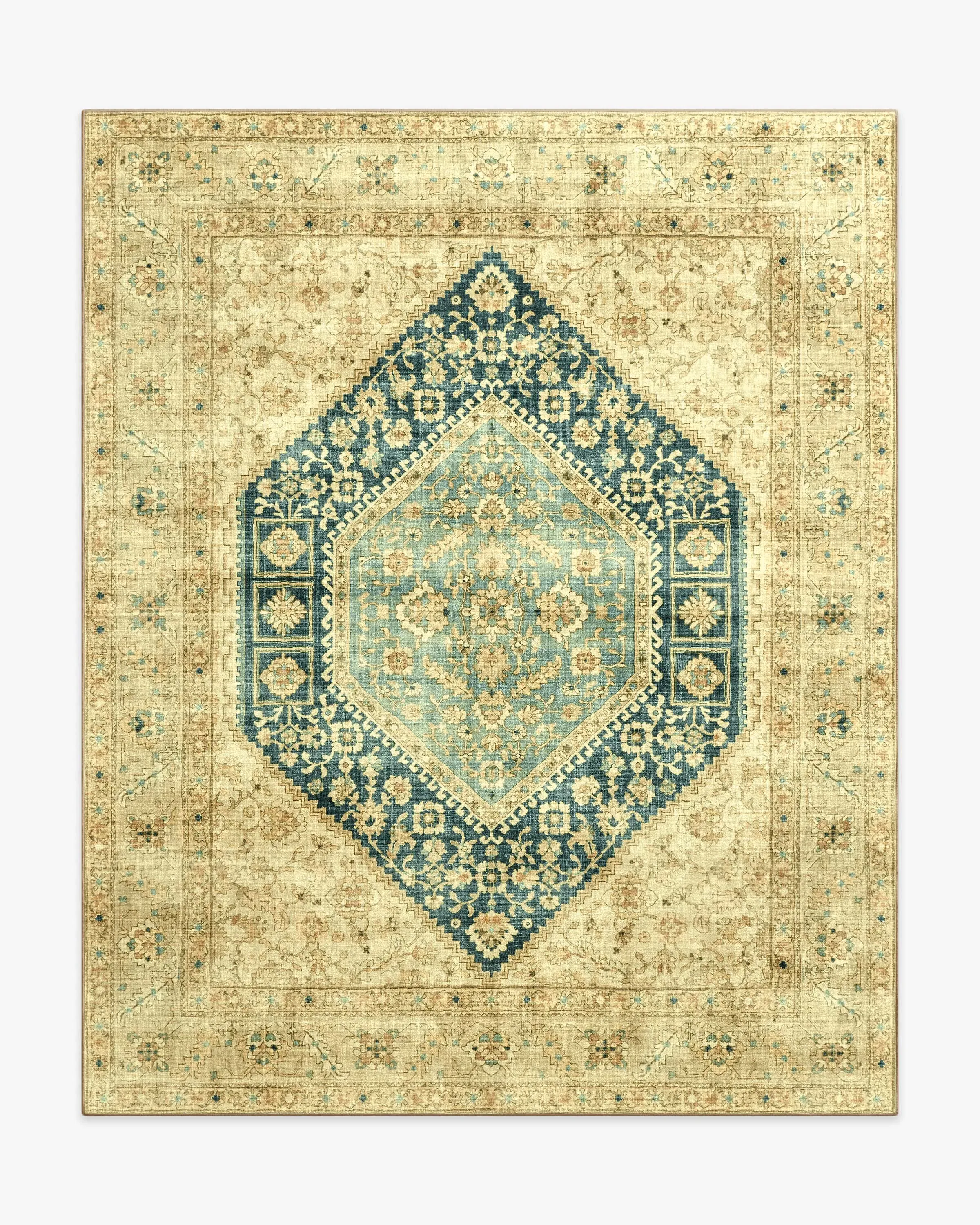 Large Area Rug Machine Washable - Gold, Teal