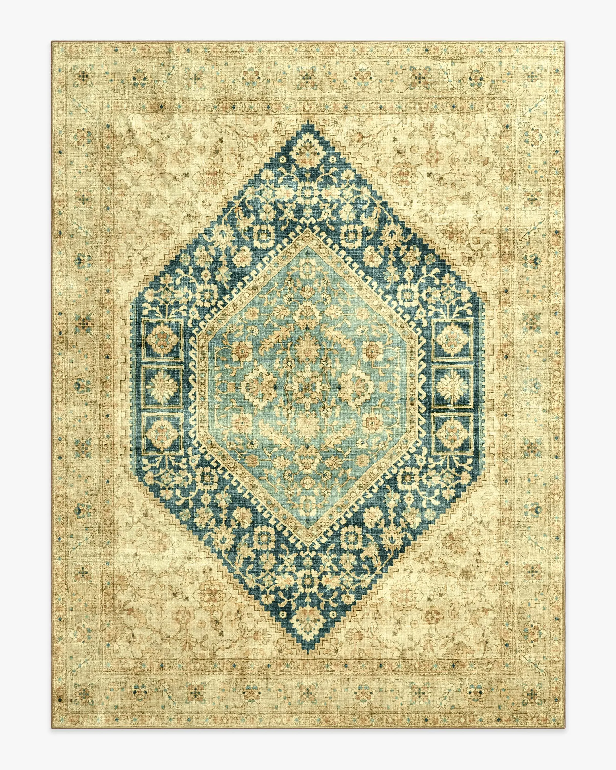 Large Area Rug Machine Washable - Gold, Teal