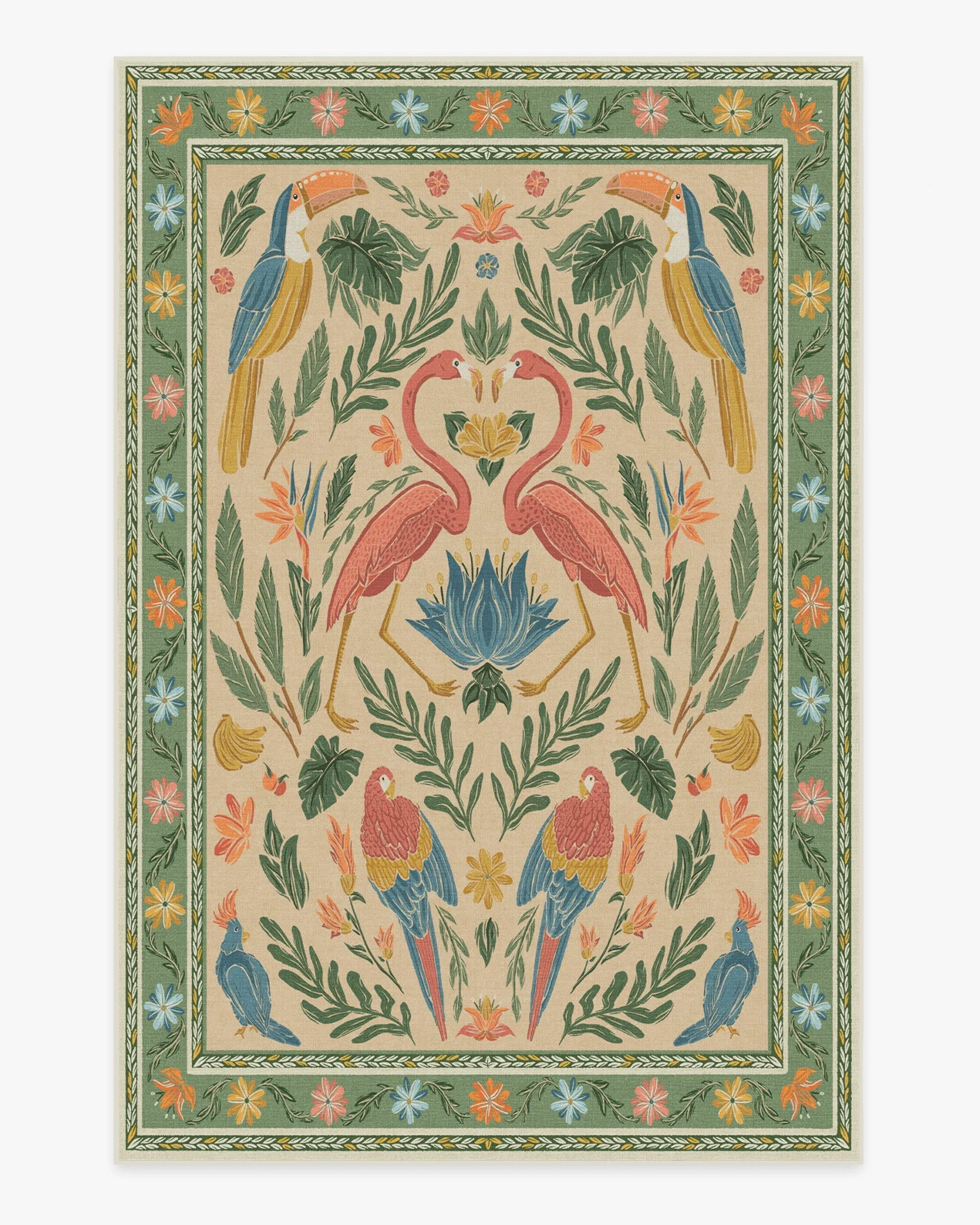 Large Area Rug Machine Washable - Green, Chenille