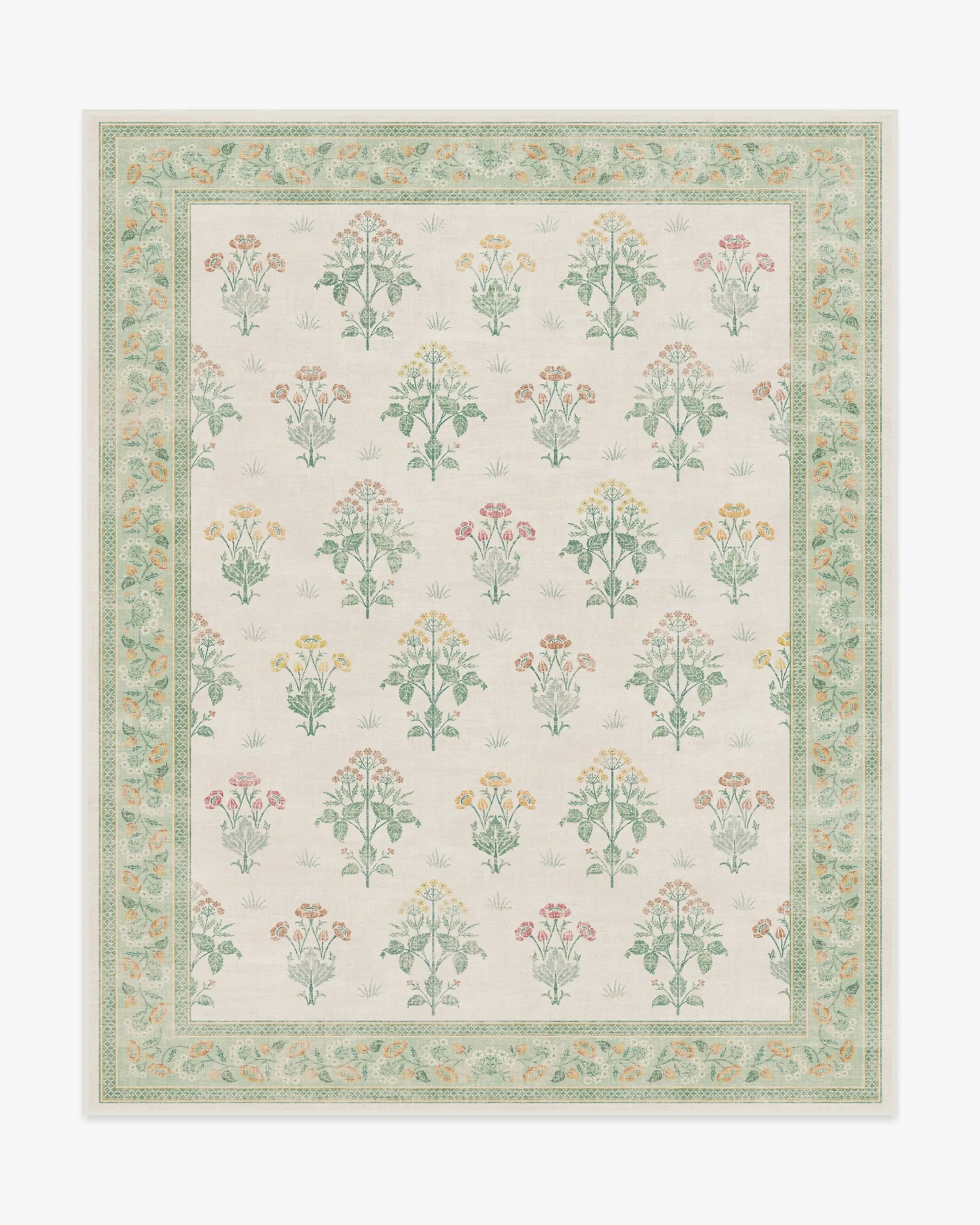 Large Area Rug Machine Washable - Ivory, Green