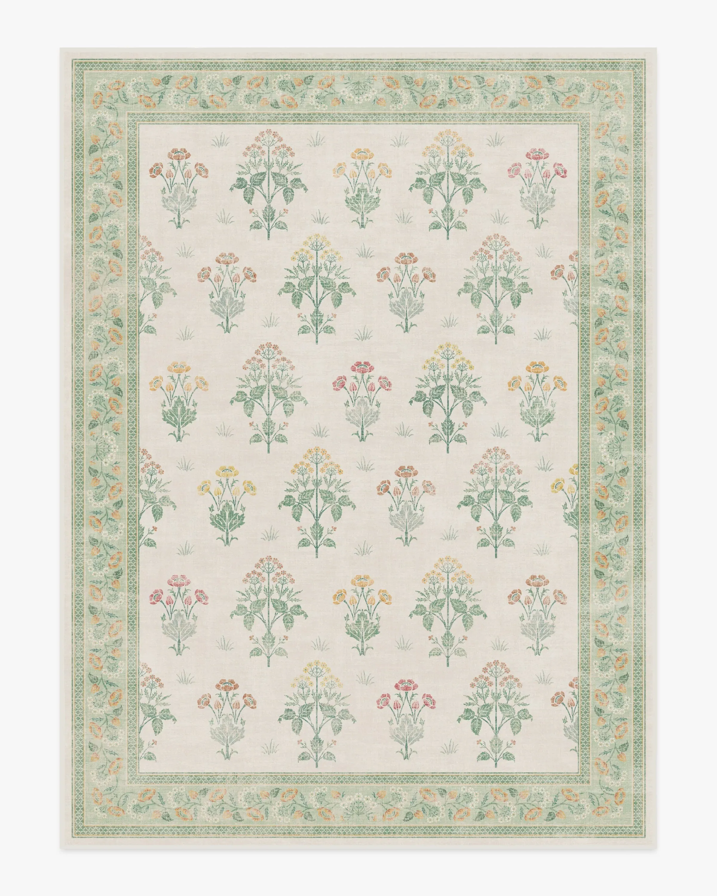 Large Area Rug Machine Washable - Ivory, Green