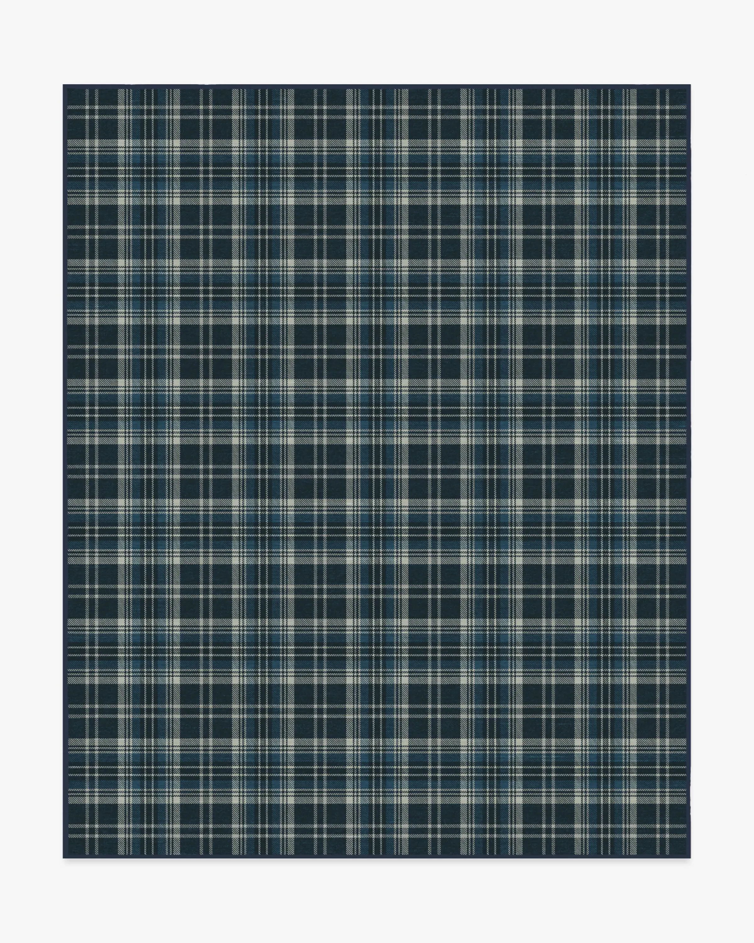 Large Area Rug Machine Washable - Navy Tartan