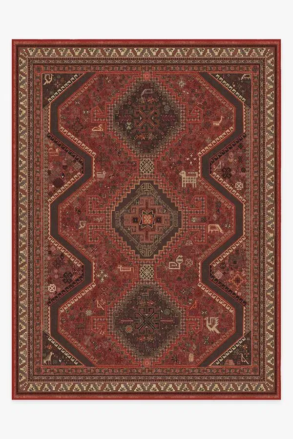 Large Area Rug Machine Washable - Red, Flatwoven