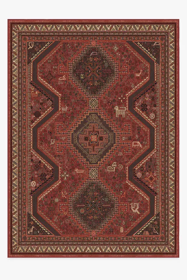 Large Area Rug Machine Washable - Red, Flatwoven