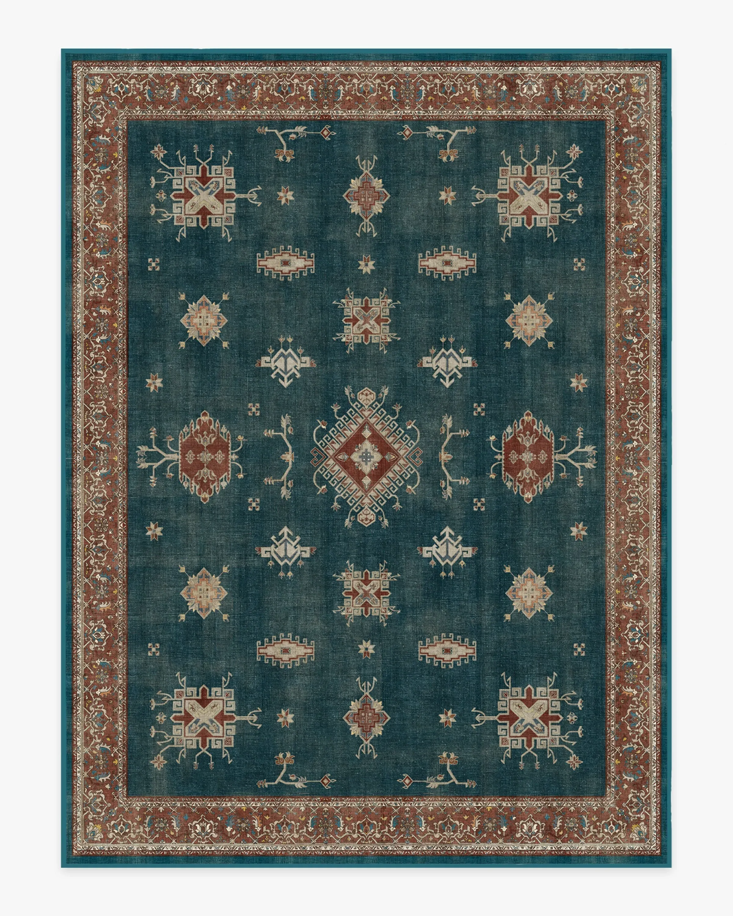 Large Area Rug Machine Washable - Teal Blue