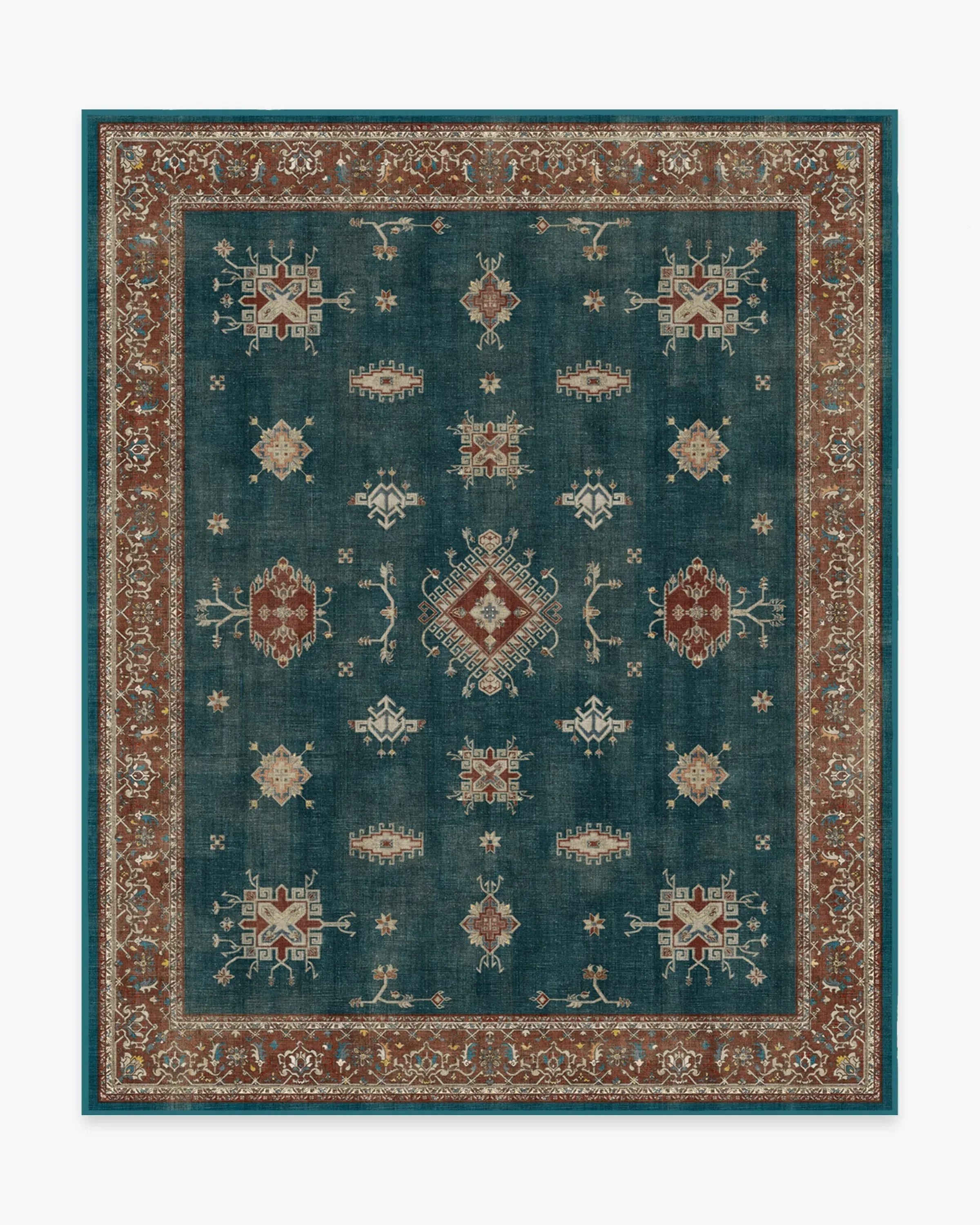 Large Area Rug Machine Washable - Teal Blue